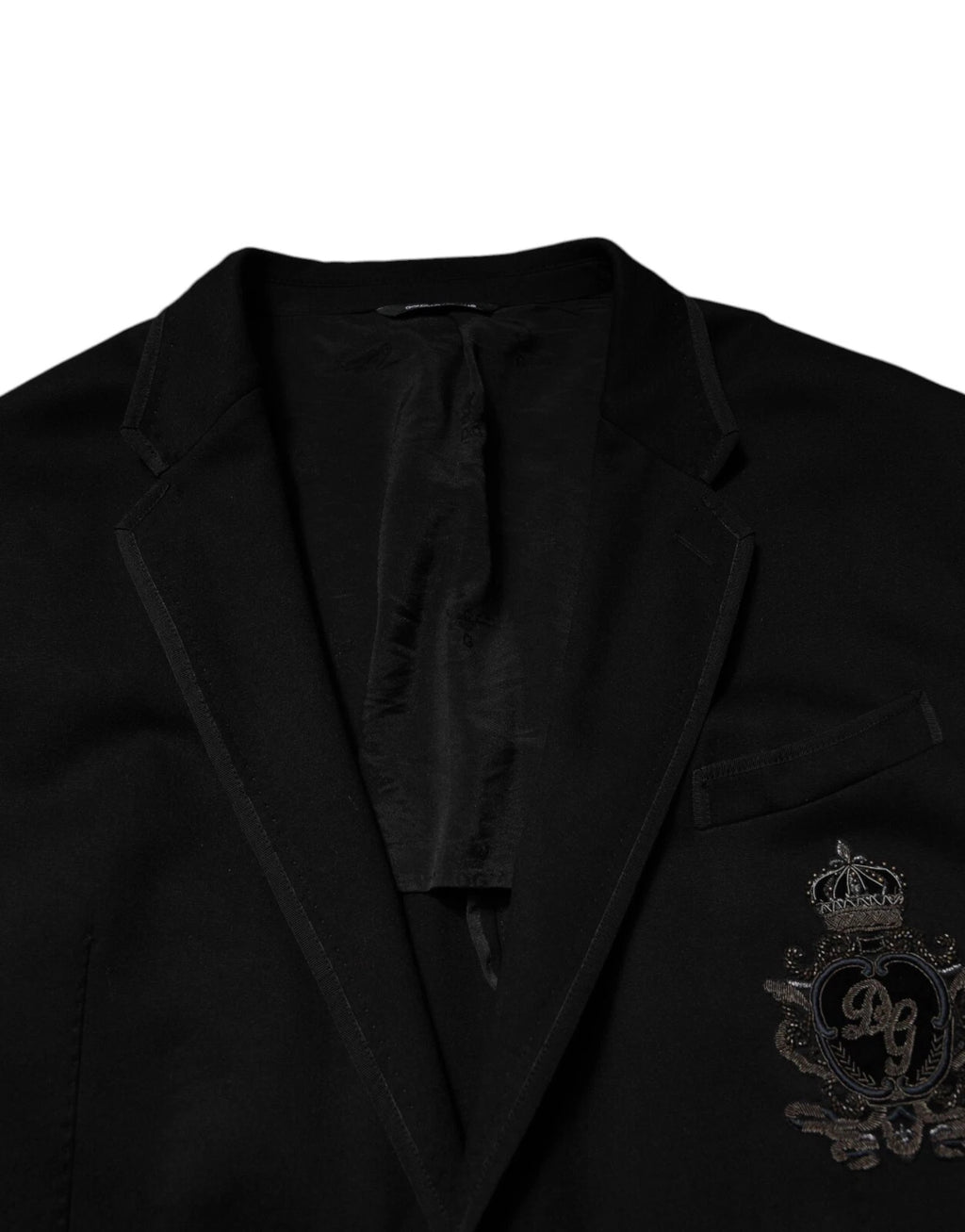 Veste blazer Dolce & Gabbana en viscose noire avec motif de couronne DG, élégante et moderne.