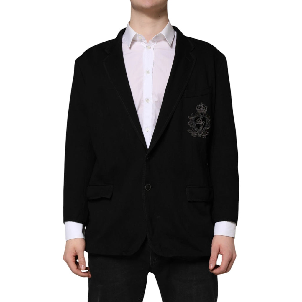 Veste Dolce & Gabbana en viscose noire avec logo DG en couronne, blazer élégant pour femme.