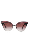Lunettes de soleil Dolce & Gabbana noires et roses, miroir, forme œil de chat, avec sequins, style élégant et sophistiqué.