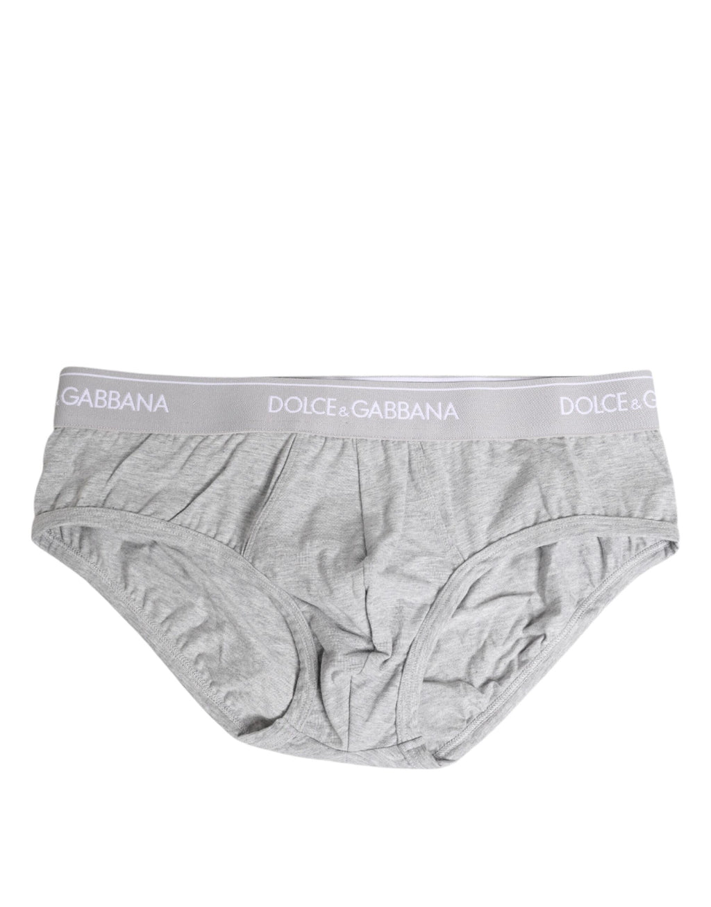 Sous-vêtements Dolce & Gabbana en coton gris, slip classique ajusté, vue de face sur l'image.