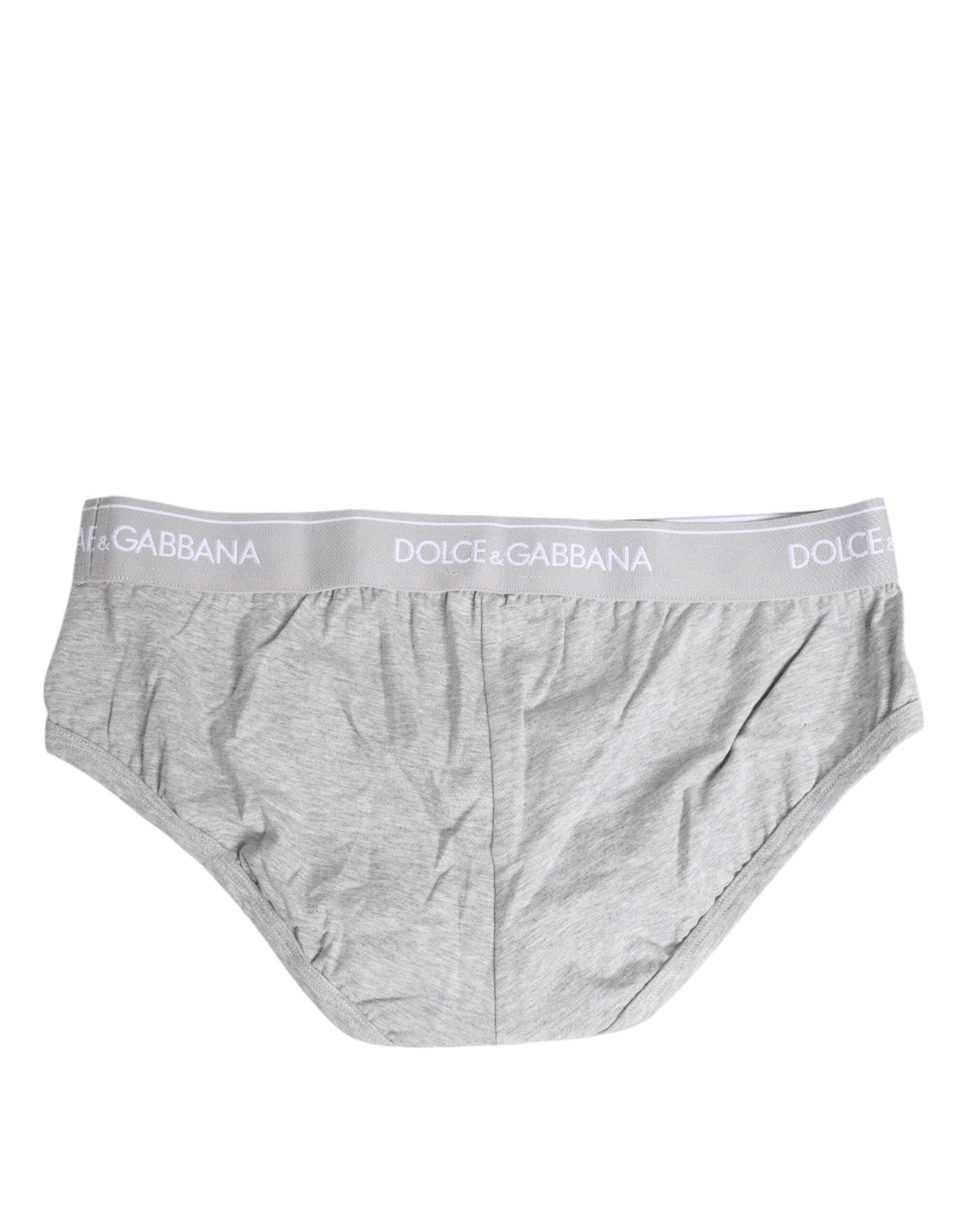 Sous-vêtements Dolce & Gabbana en coton gris, slip regular en stretch, visible sur un mannequin.