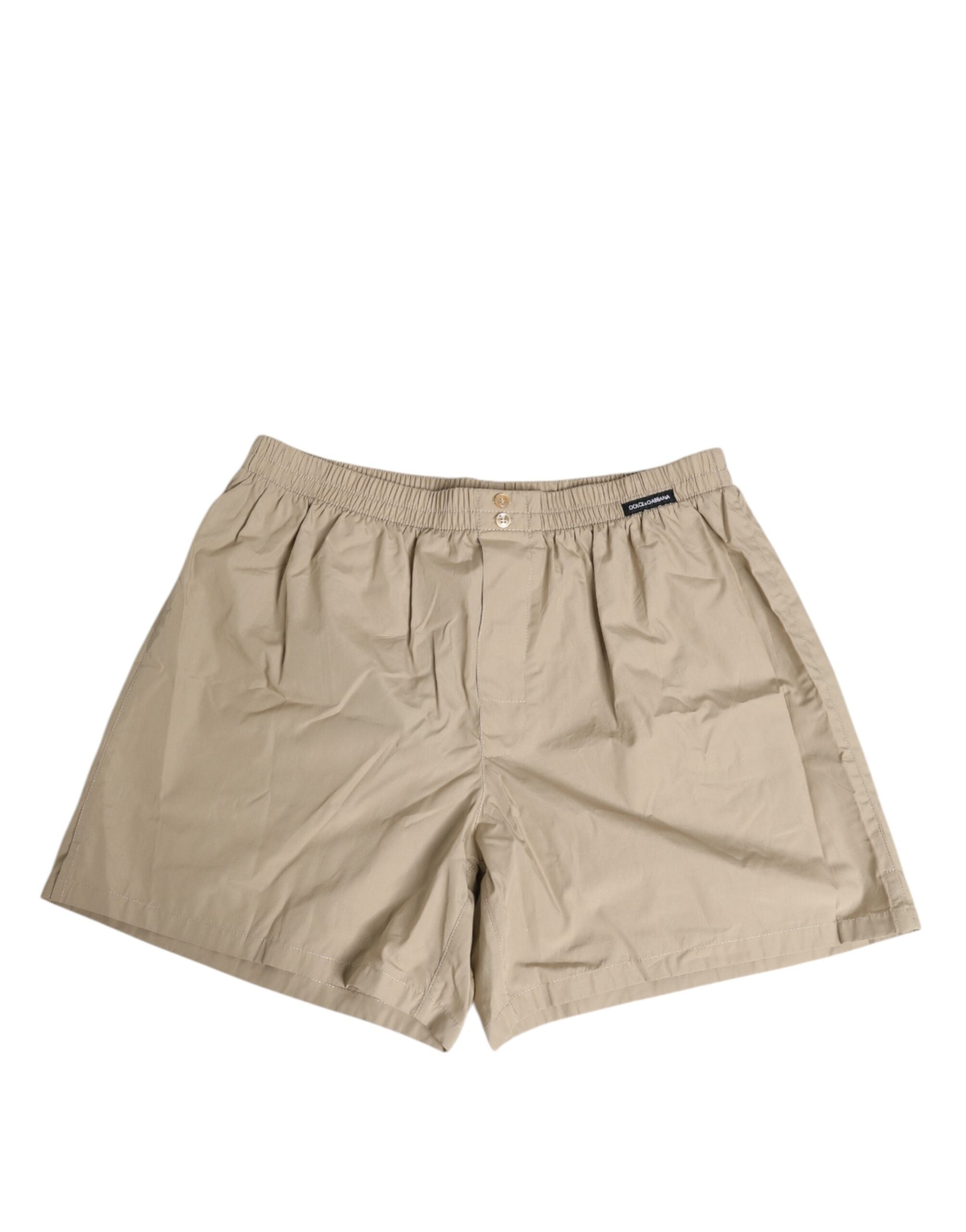 Sous-vêtements boxers beige en coton Dolce & Gabbana, coupe régulière, vue de face sur le produit.