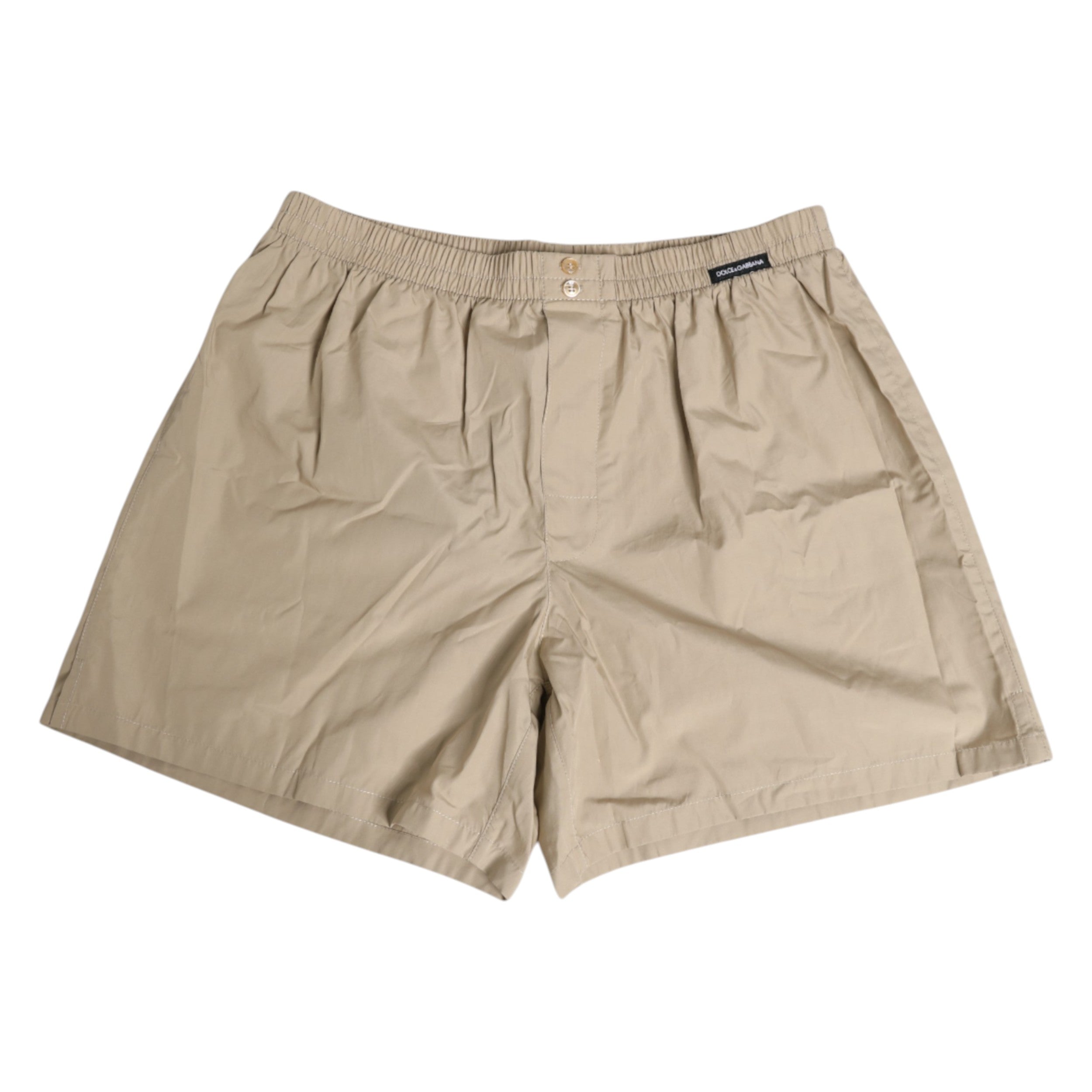 Shorts boxers en coton beige de Dolce & Gabbana, sous-vêtements masculins, ajustés et confortables, vue de face.