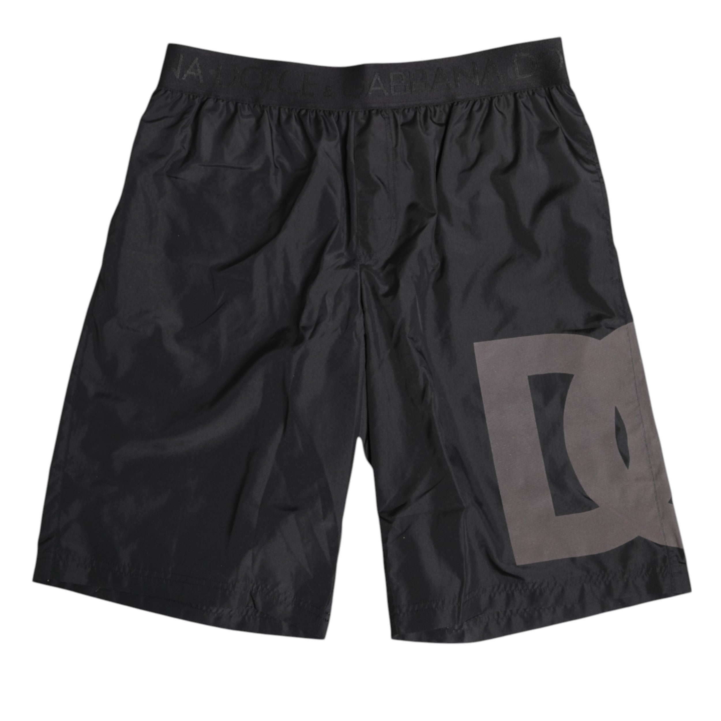 Shorts de bain pour hommes Dolce & Gabbana, noir avec logo imprimé, vêtements de plage élégants et confortables.