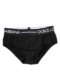 Caleçon noir en coton stretch Dolce & Gabbana, sous-vêtement homme confortable et ajusté, vue de face sur fond blanc.