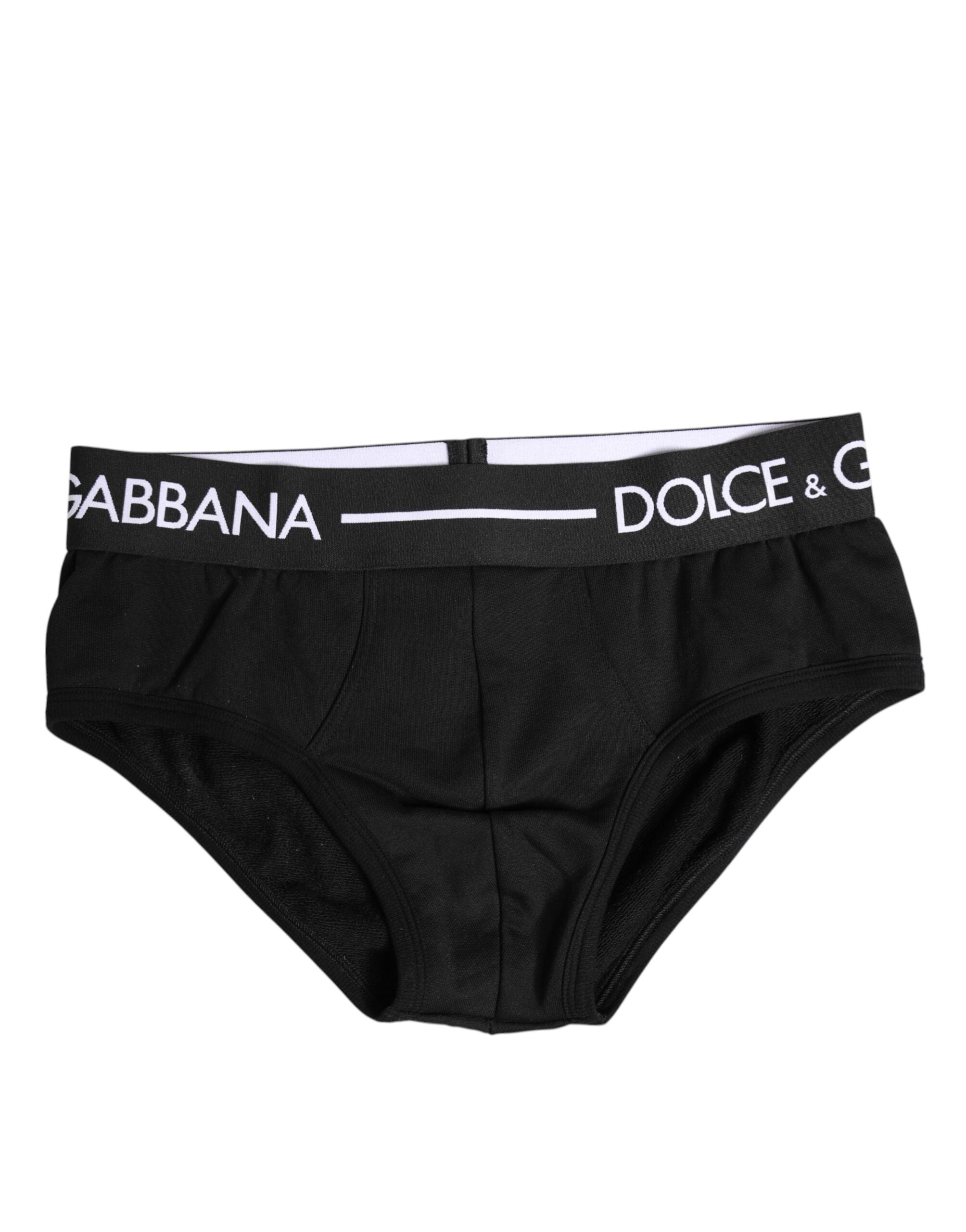 Caleçon noir en coton stretch Dolce & Gabbana, sous-vêtement homme confortable et ajusté, vue de face sur fond blanc.