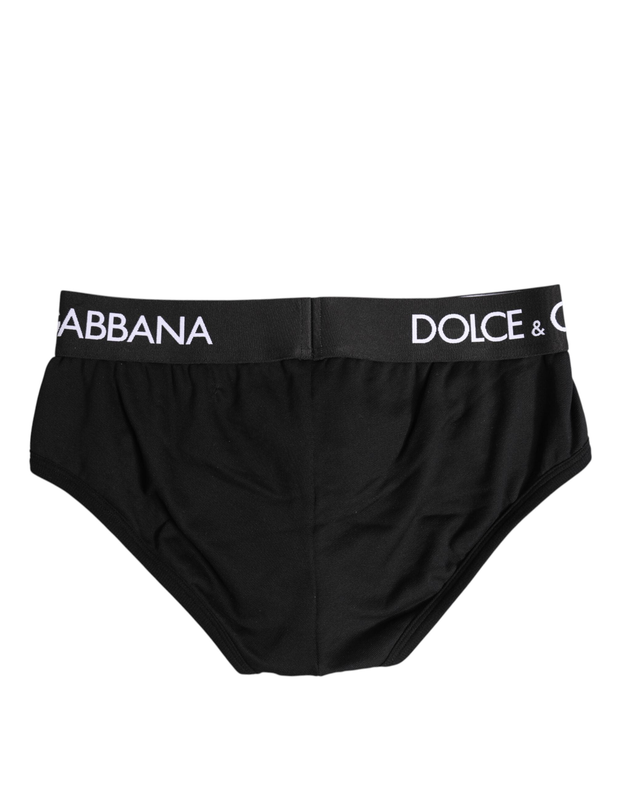 Sous-vêtements Dolce & Gabbana en coton noir, slip regular en stretch, visible en image.