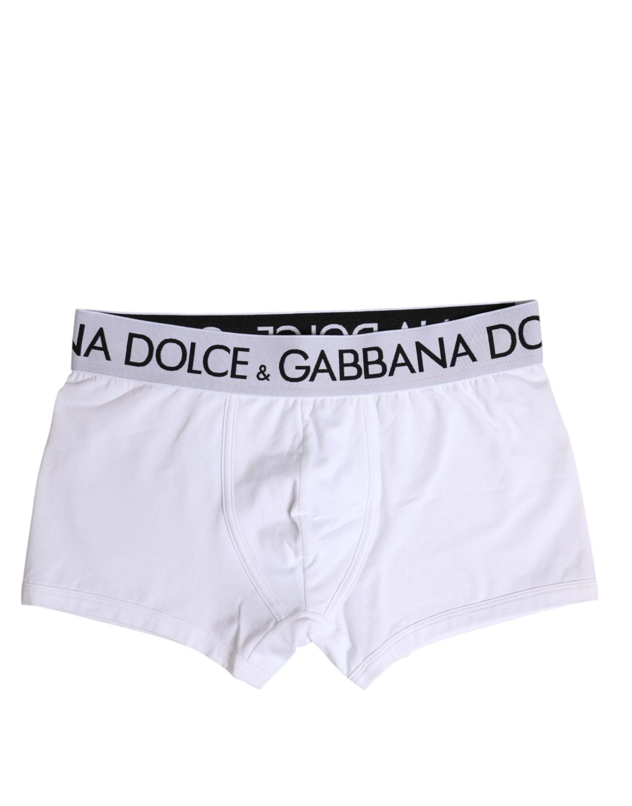 Sous-vêtements boxers blancs en coton stretch de Dolce & Gabbana, coupe régulière, vue détaillée de l'avant
