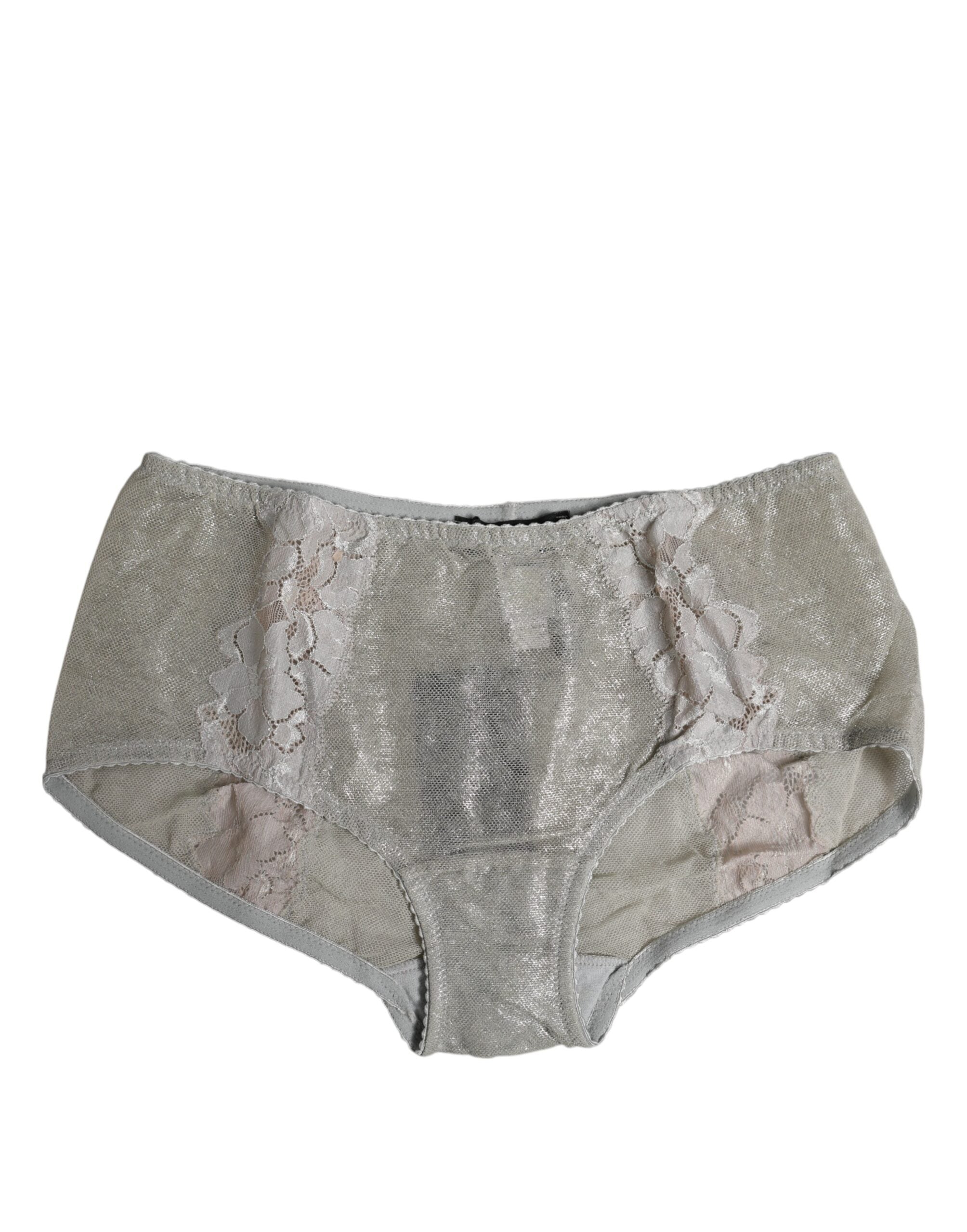 Culotte haute en coton gris avec dentelle florale de Dolce & Gabbana, sous-vêtements féminins élégants et confortables