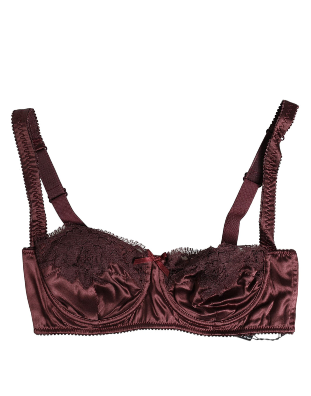 Soutien-gorge balconnet en soie bordeaux Dolce & Gabbana avec armatures, détails élégants et finition raffinée.