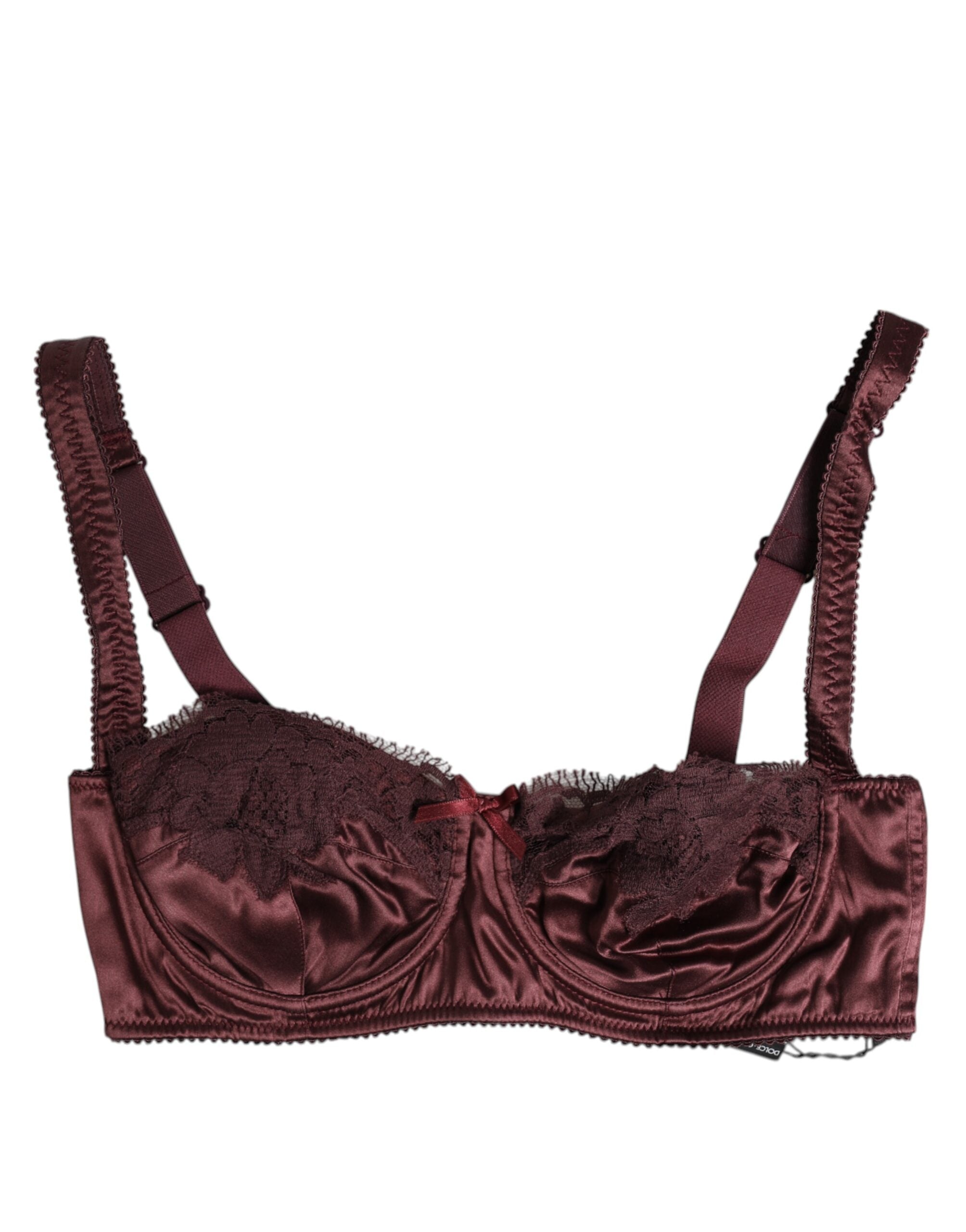 Soutien-gorge balconnet en soie bordeaux Dolce & Gabbana avec armatures, détails élégants et finition raffinée.