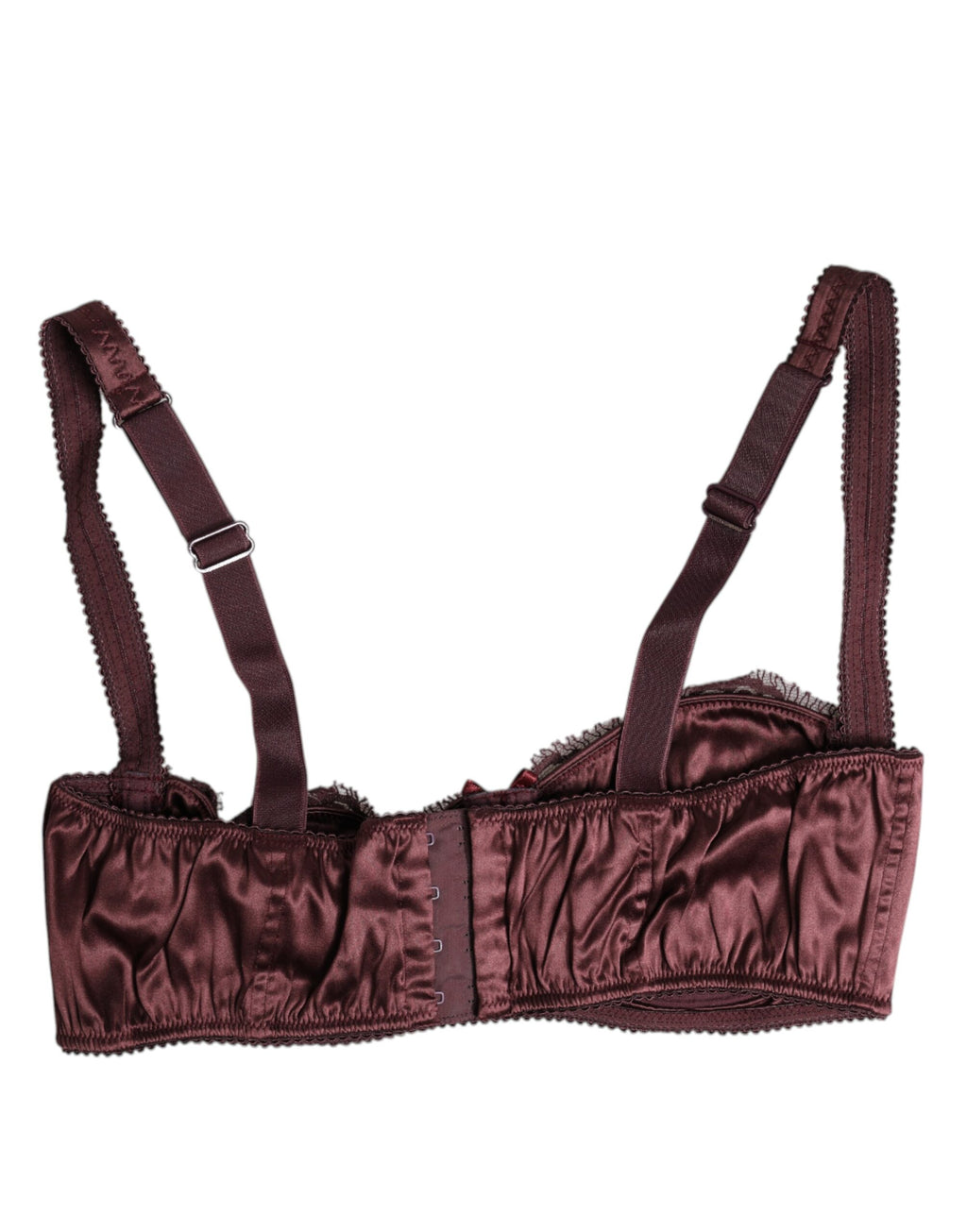 Soutien-gorge balconnet en soie bordeaux Dolce & Gabbana avec armatures, détails élégants et design sophistiqué.