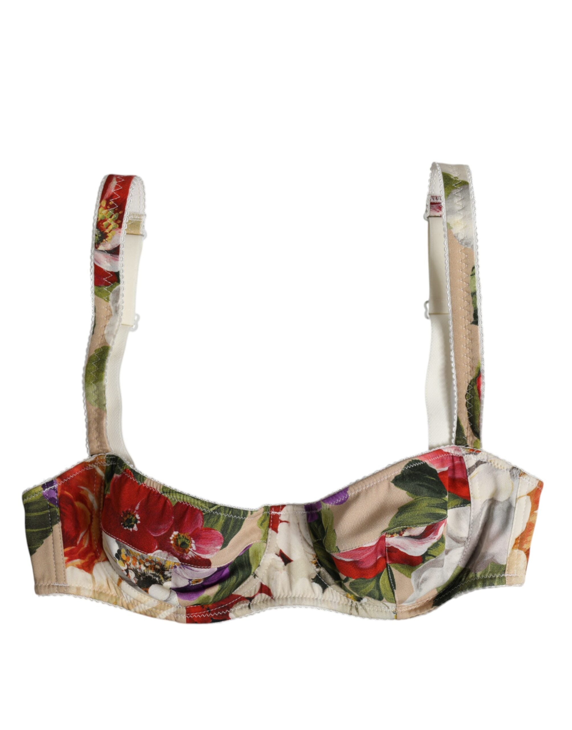 Soutien-gorge balconnet beige à fleurs Dolce & Gabbana, avec armatures et design floral élégant.