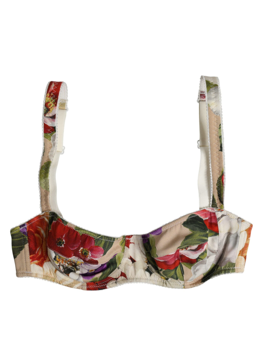 Soutien-gorge balconnet beige à fleurs Dolce & Gabbana, avec armatures, détails élégants et tissu doux pour lingerie raffinée.