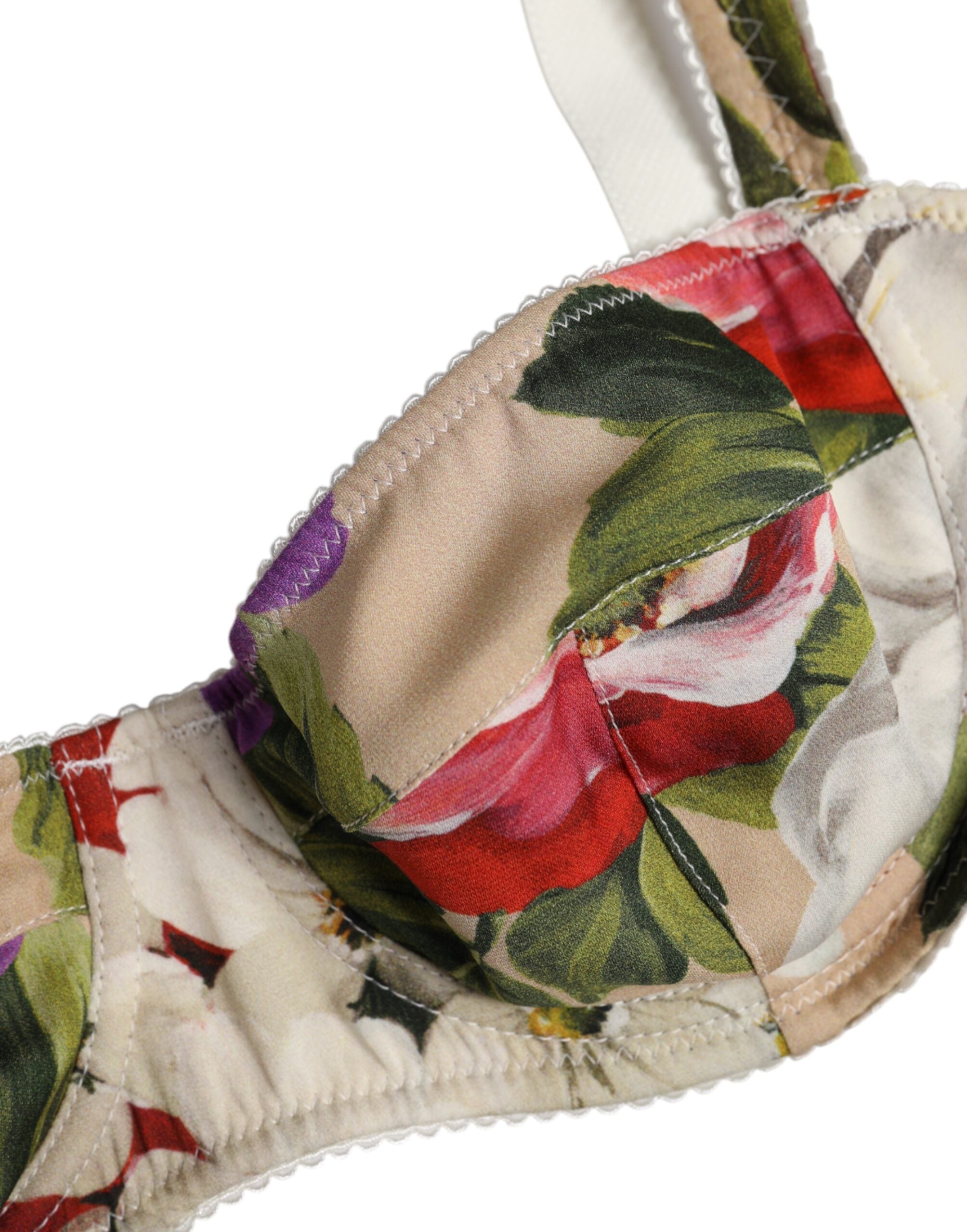 Soutien-gorge balconnet beige à fleurs Dolce & Gabbana avec armatures, détails élégants et design féminin.