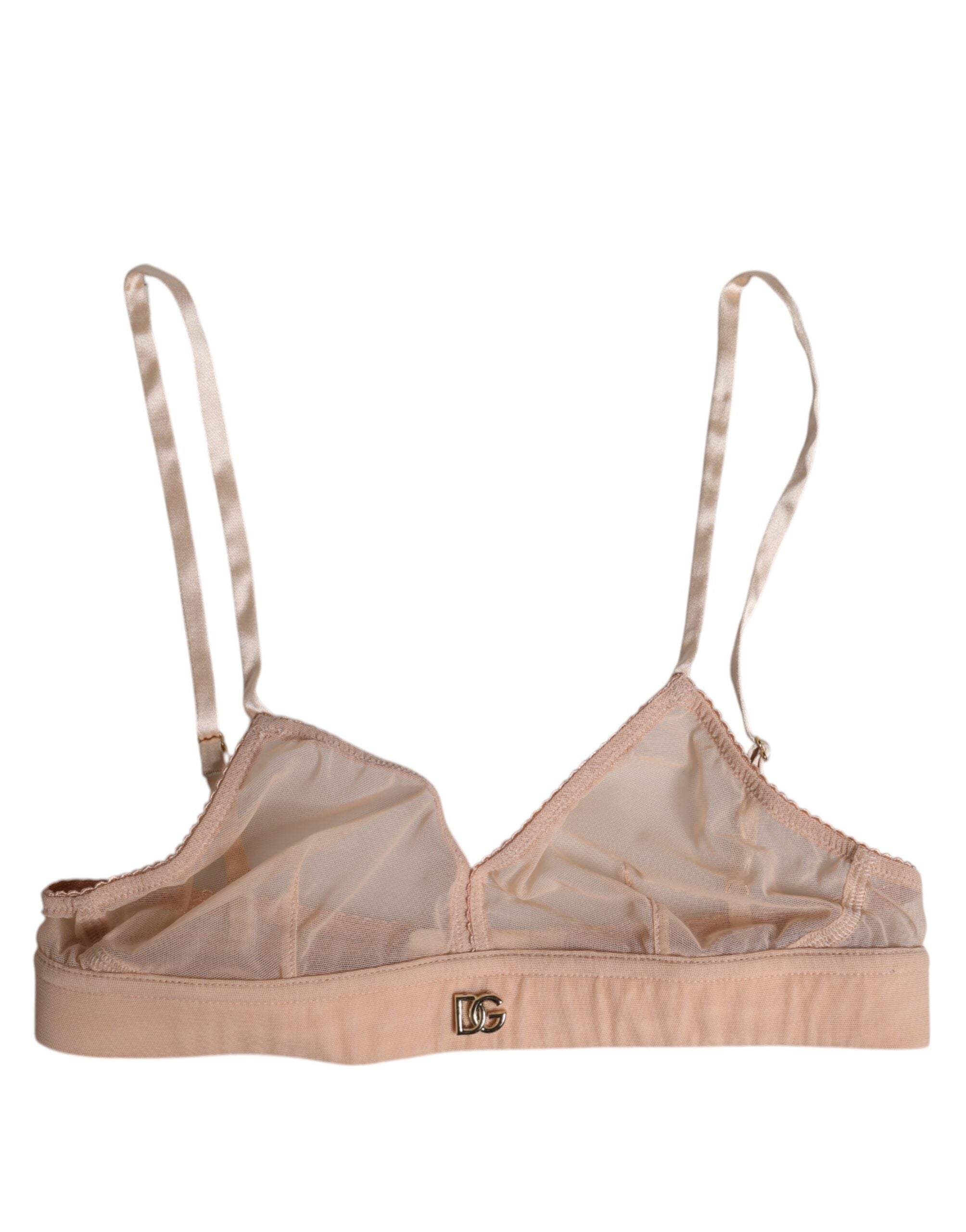Soutien-gorge en nylon rose poudre Dolce & Gabbana avec logo DG, non-rembourré, vue arrière.