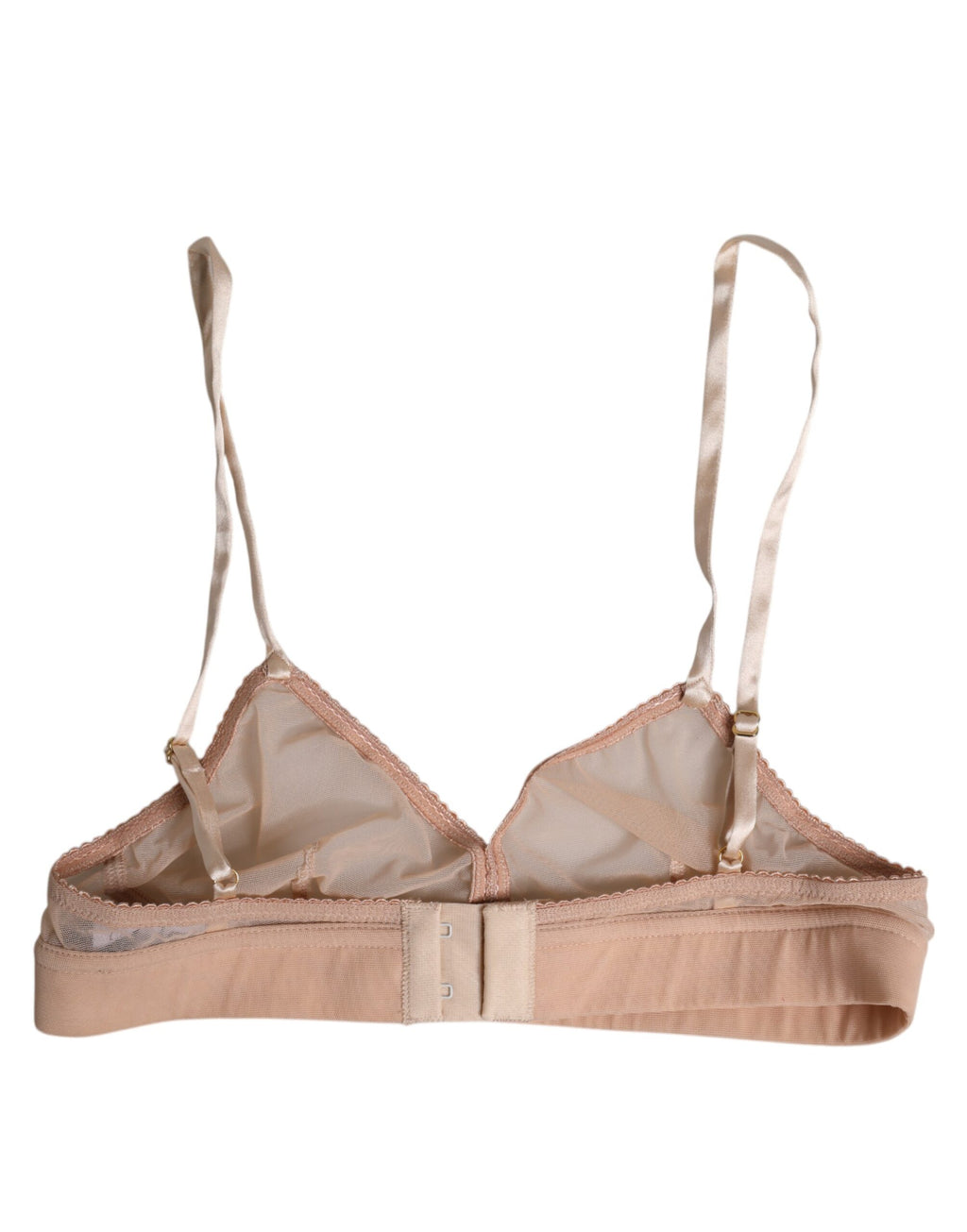 Soutien-gorge en nylon rose poudré Dolce & Gabbana avec logo DG, sans armatures, lingerie élégante et confortable.