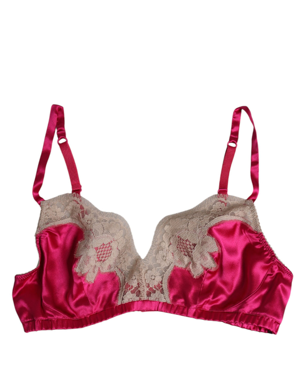 Soutien-gorge en soie à dentelle florale magenta sans armatures de Dolce & Gabbana, élégant et féminin.