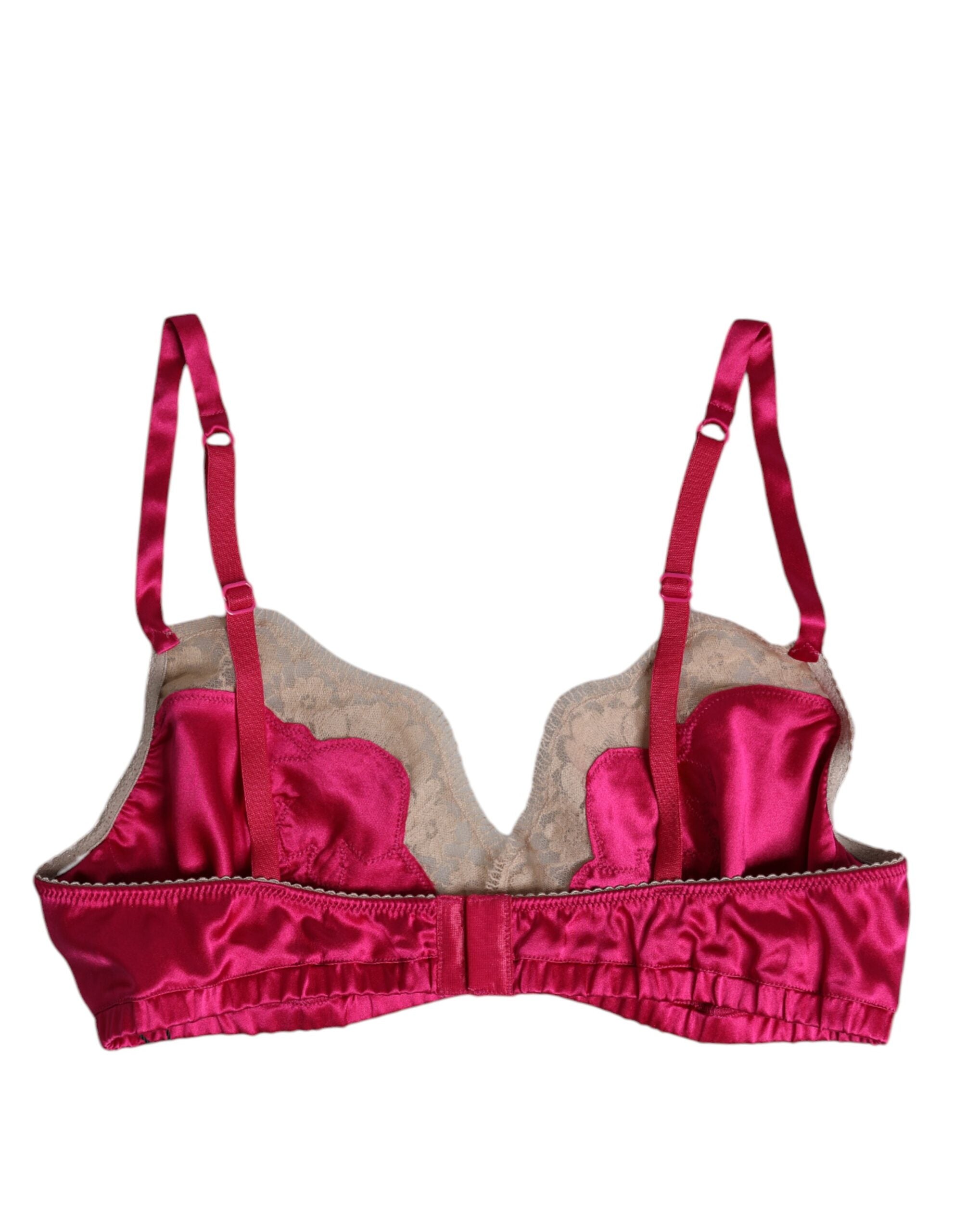 Soutien-gorge en soie à dentelle florale magenta sans armatures de Dolce & Gabbana, lingerie élégante et sophistiquée.