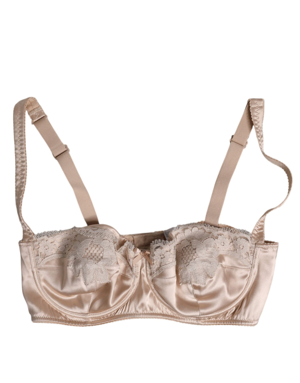 Soutien-gorge balconnet en soie beige de Dolce & Gabbana, sous-vêtements avec bonnets sans armatures et détails élégants.
