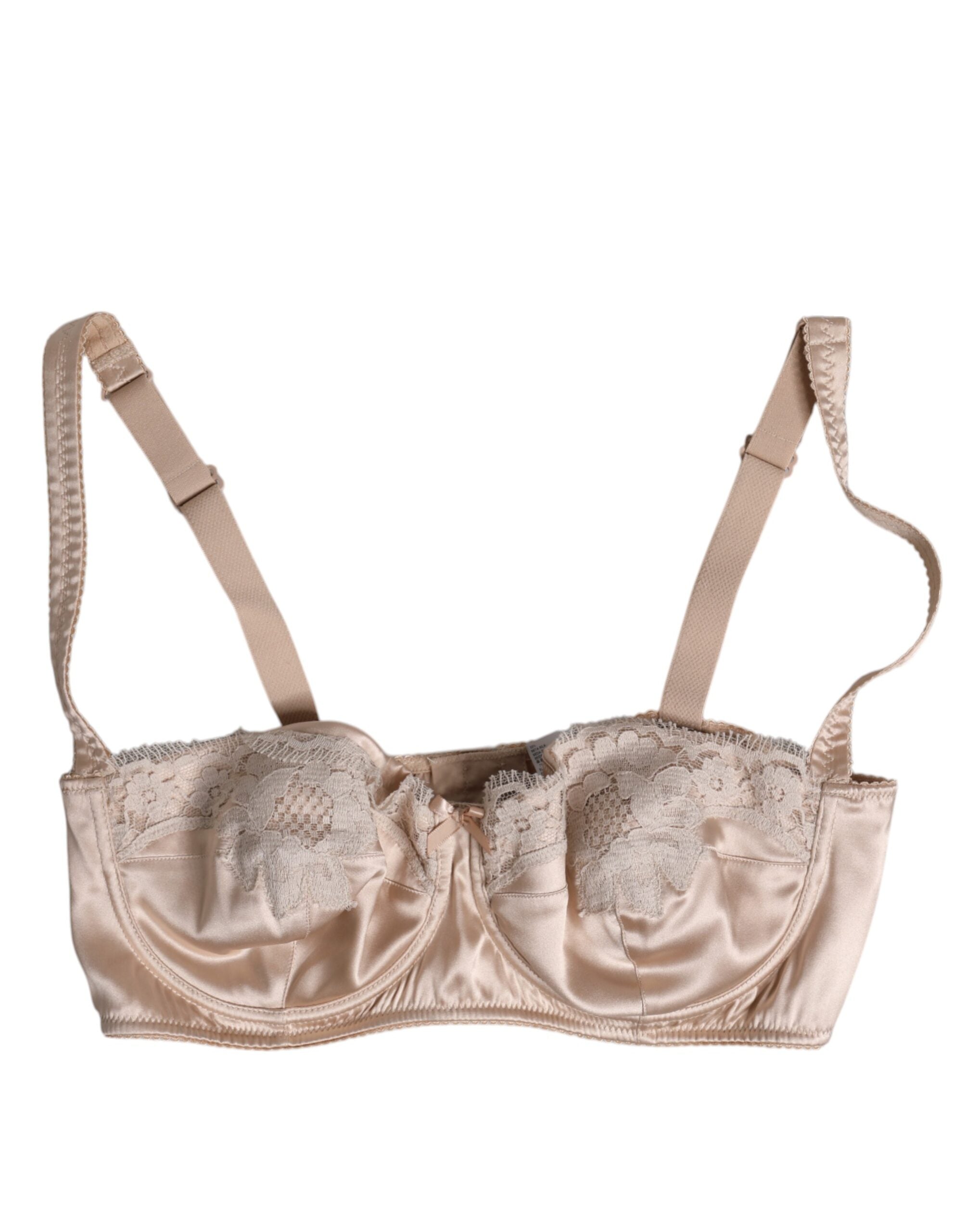 Soutien-gorge balconnet en soie beige de Dolce & Gabbana, sous-vêtements avec bonnets sans armatures et détails élégants.