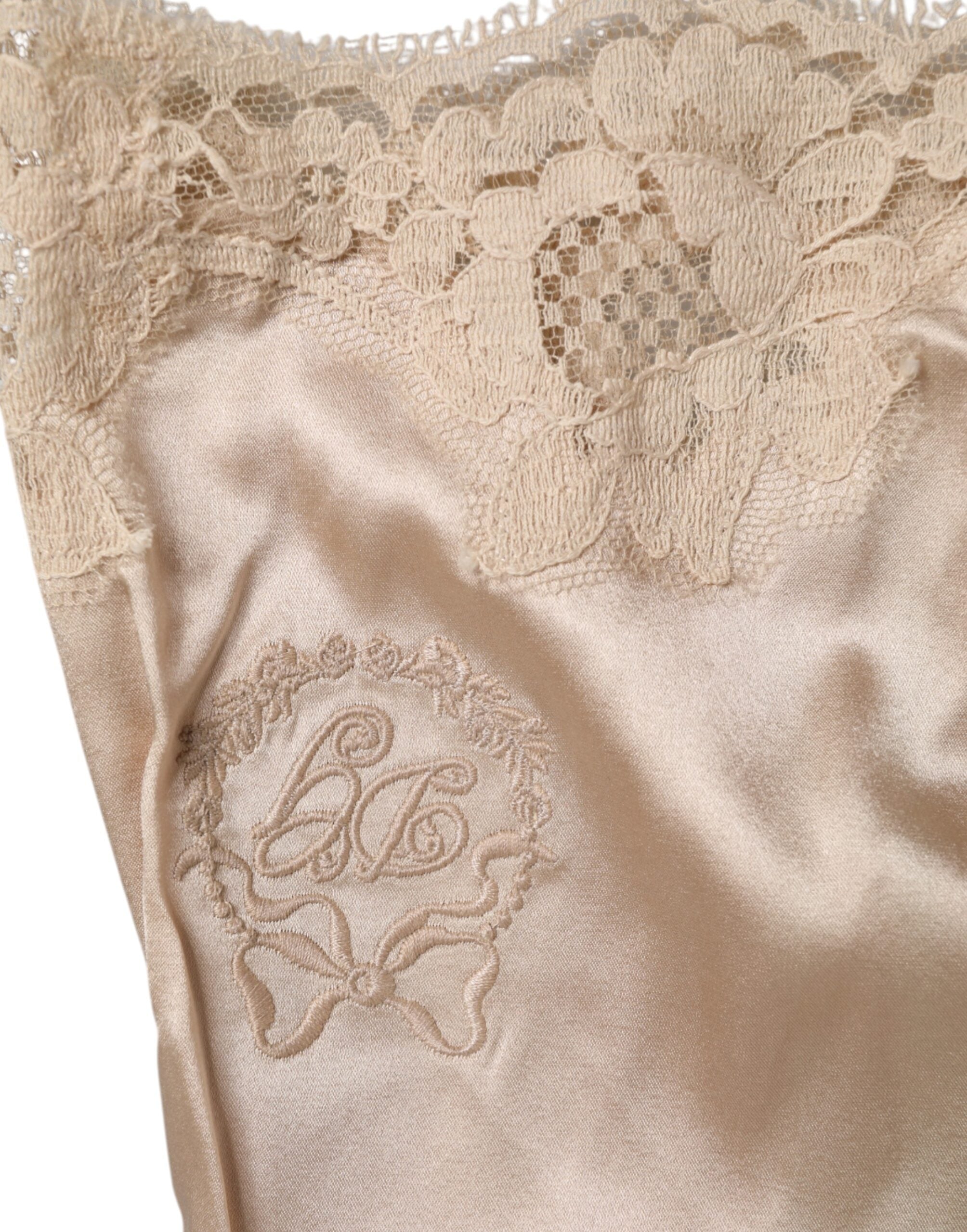 Lingerie Dolce & Gabbana beige en dentelle de soie satin, débardeur élégant pour sous-vêtements féminins.