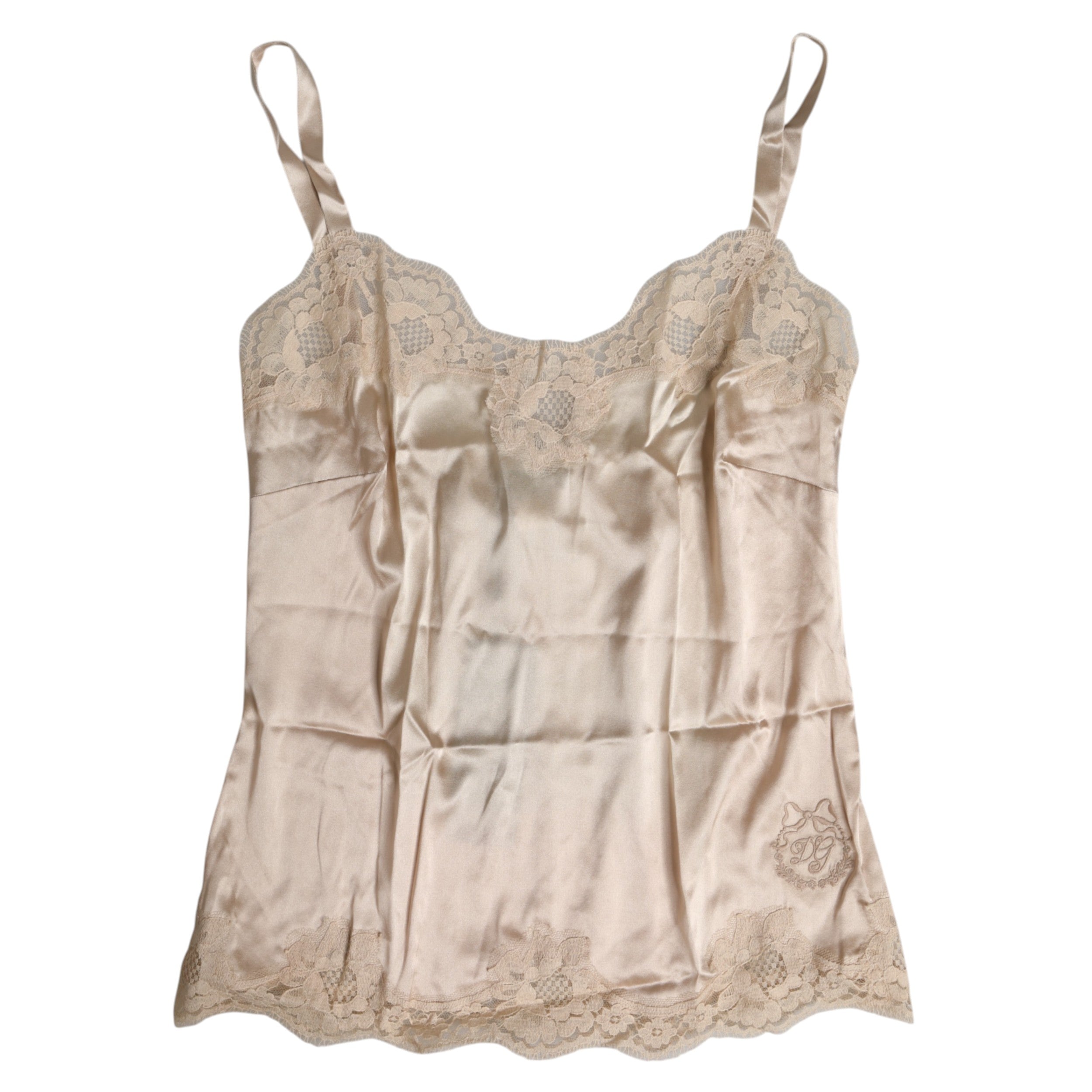 Lingerie Dolce & Gabbana beige en satin de soie et dentelle, débardeur élégant pour sous-vêtements féminins