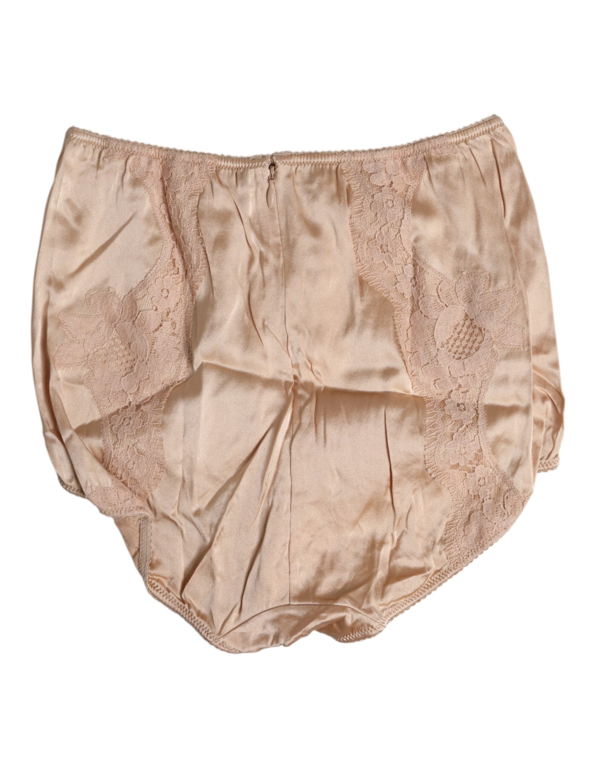 Culotte haute en soie beige avec dentelle, sous-vêtements Dolce & Gabbana, élégante et confortable pour femmes.