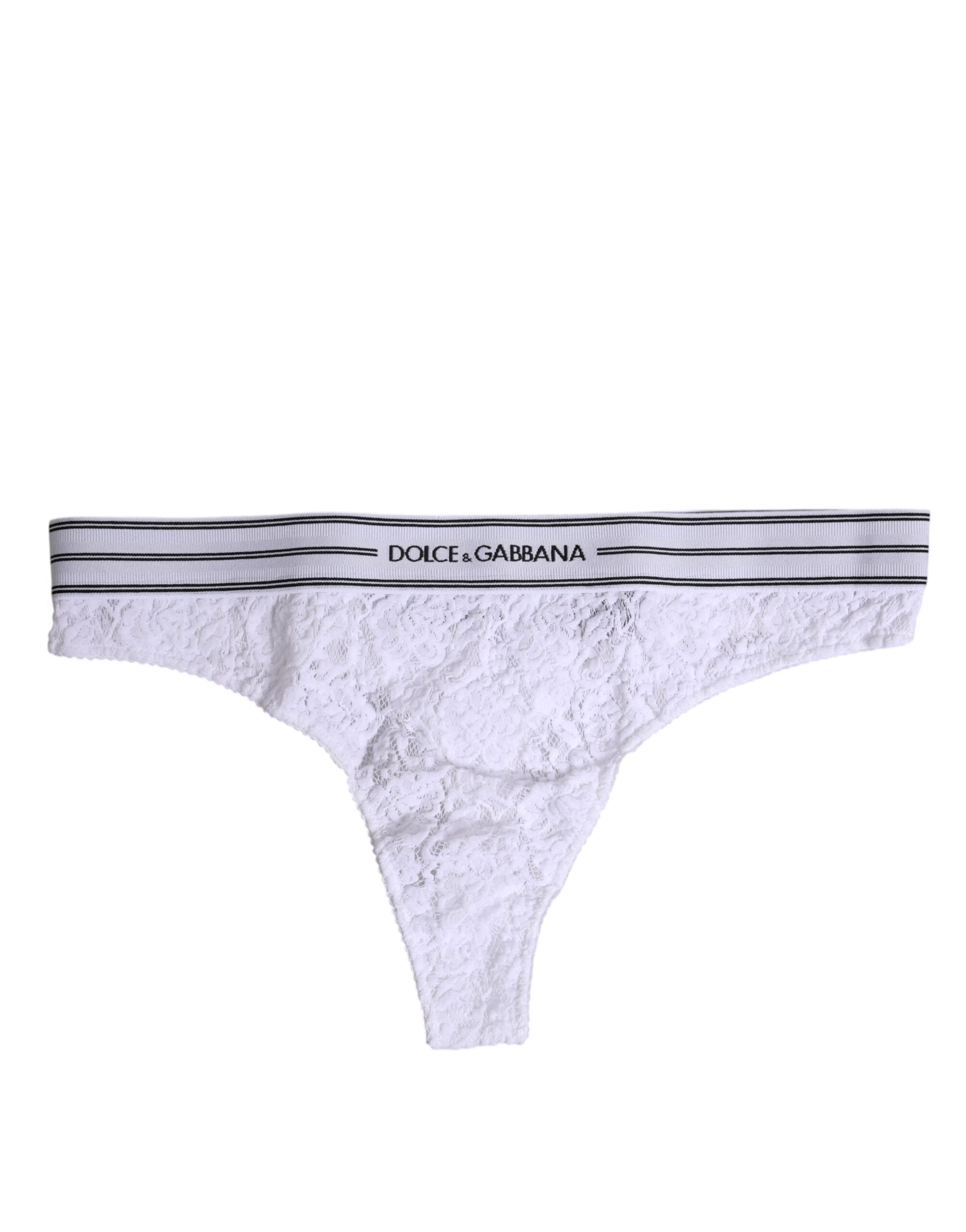 Culotte blanche en nylon et dentelle florale de Dolce & Gabbana, sous-vêtements élégants et confortables.