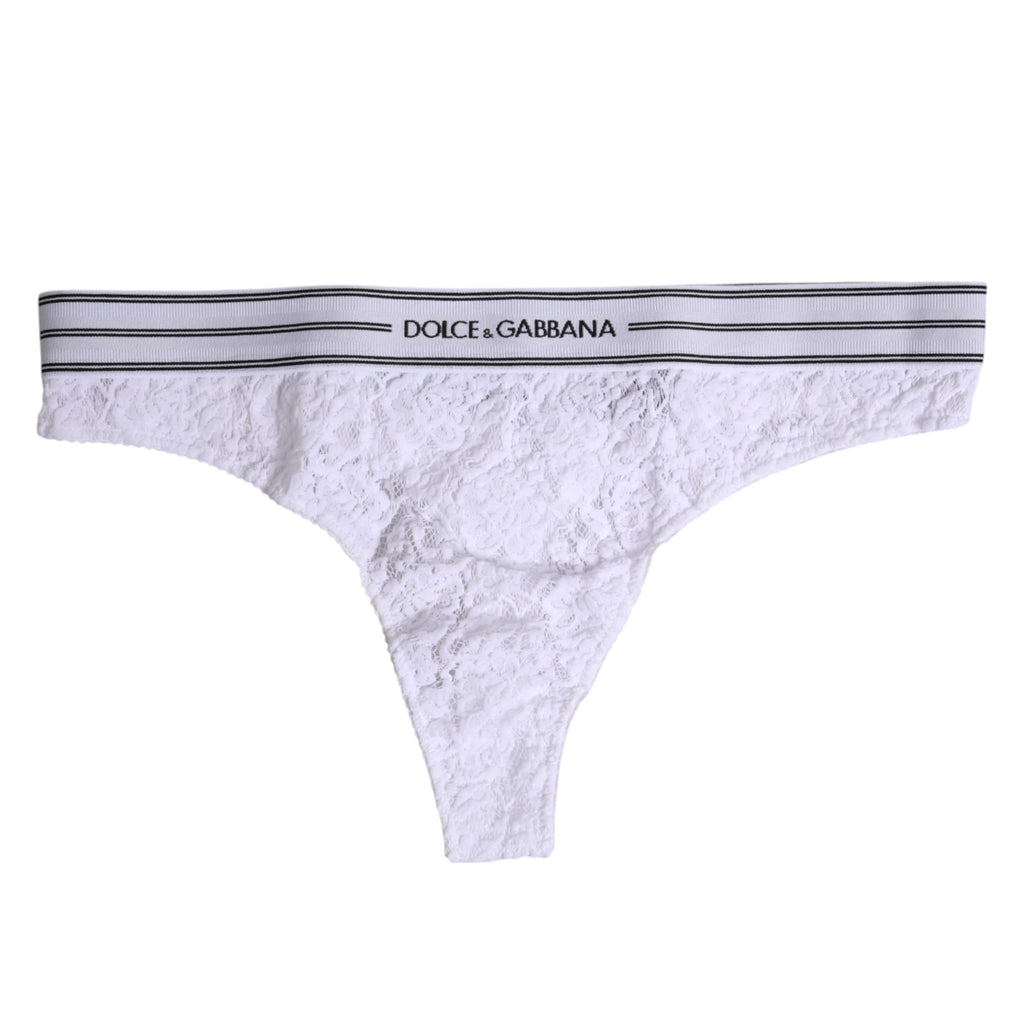 Culotte blanche en nylon avec motifs floraux en dentelle Dolce & Gabbana, sous-vêtements élégants et confortables.