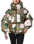 Veste matelassée Dolce & Gabbana à motifs léopard multicolores et roses, style chaud et tendance.