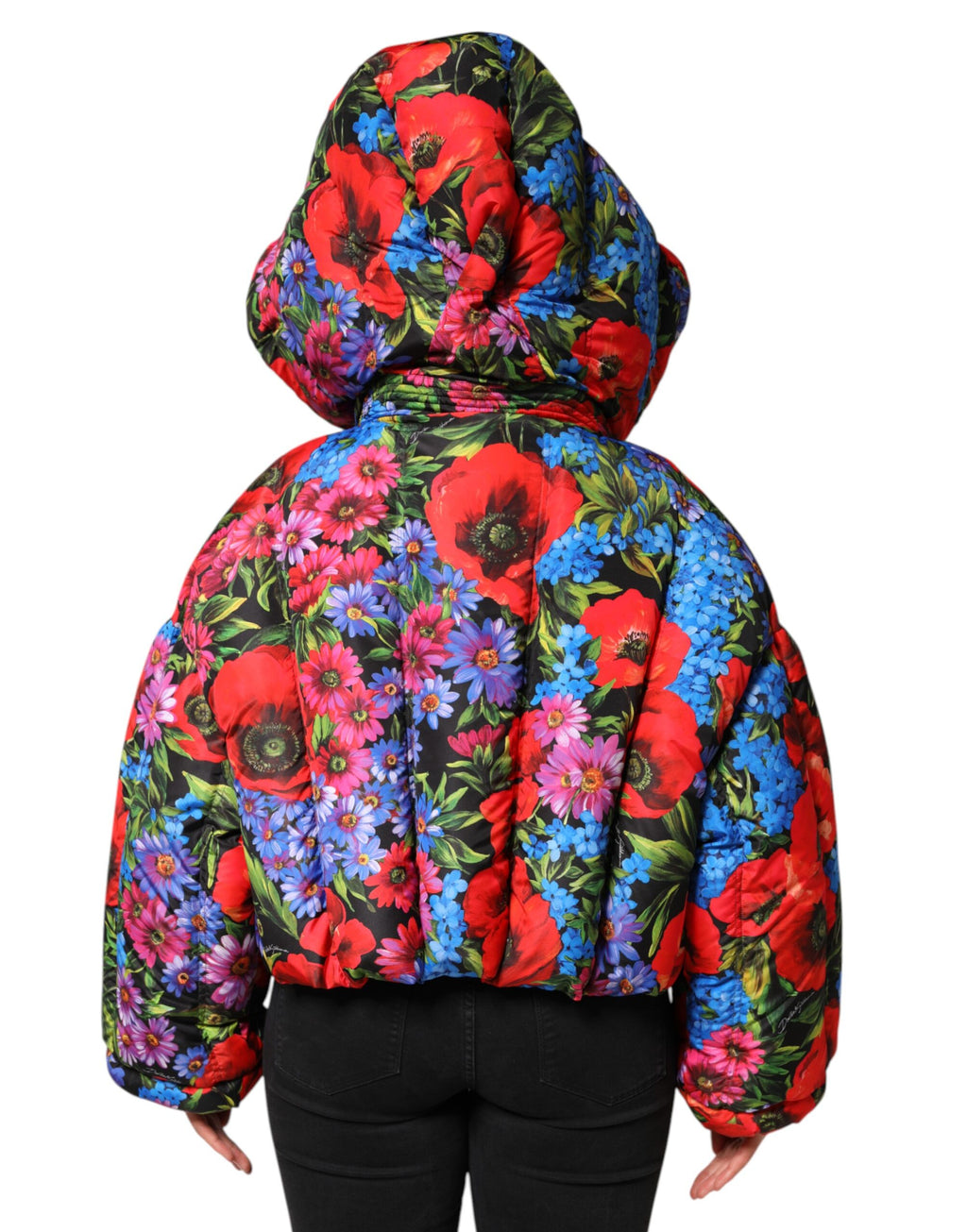 Doudoune Dolce & Gabbana multicolore à fleurs avec capuche, manteau matelassé chaud et tendance.