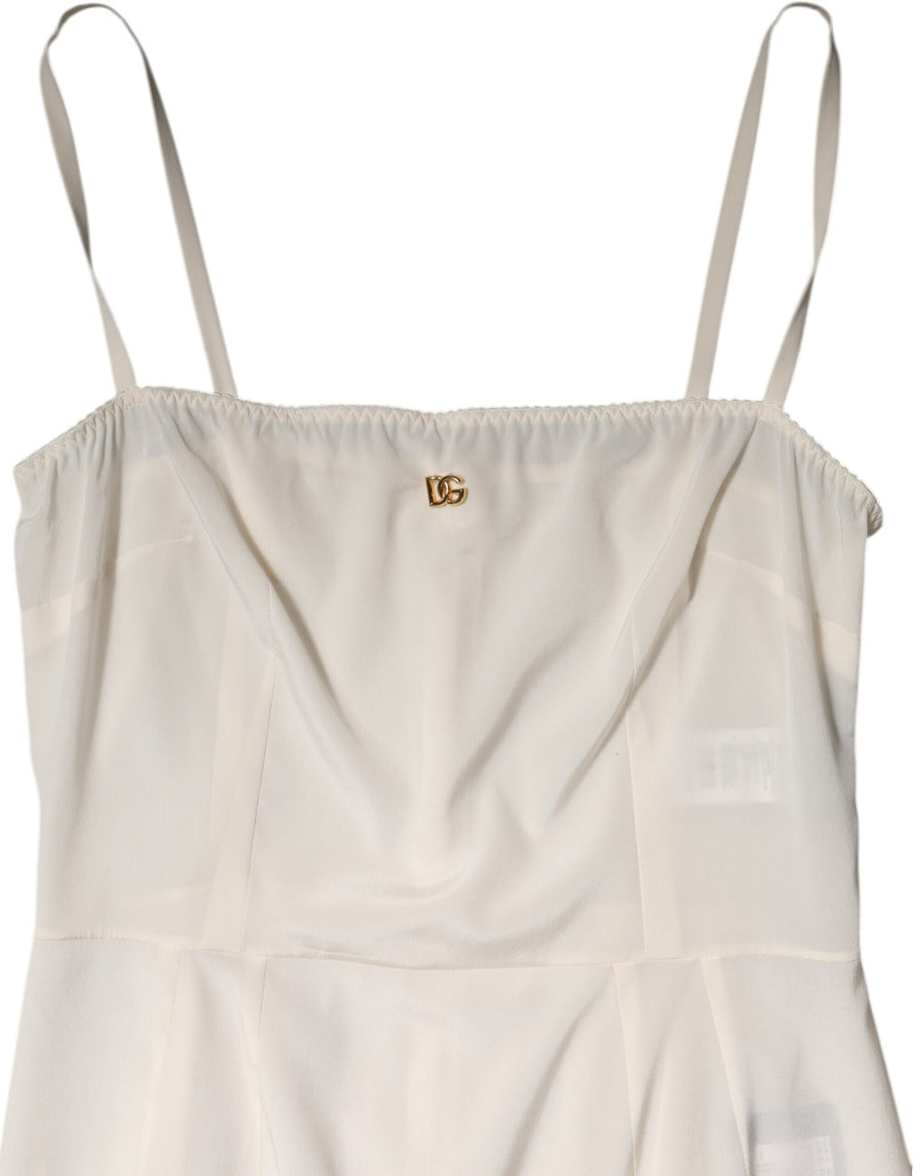 Nuisette en soie blanche Dolce & Gabbana avec logo DG, vêtement de nuit élégante et confortable.