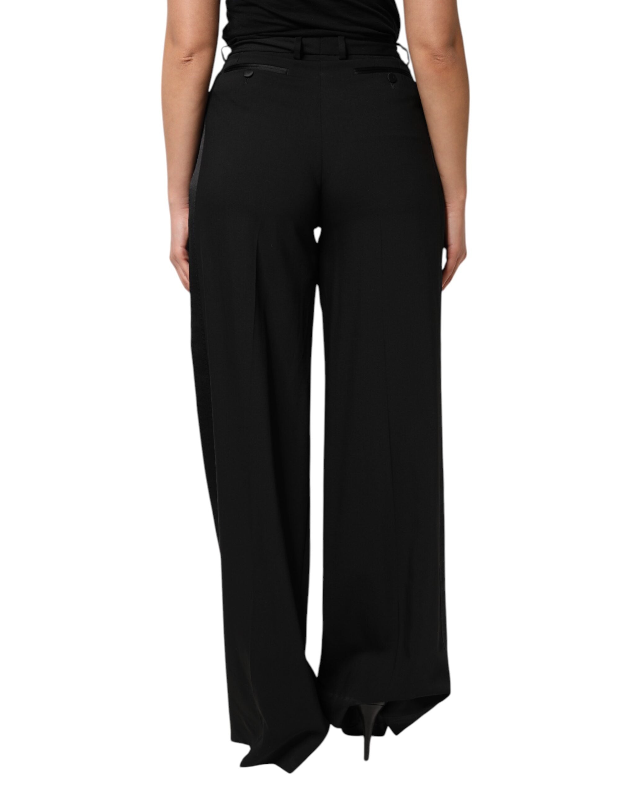 Pantalon noir en laine à taille haute et jambes larges de Dolce & Gabbana, style élégant et moderne.