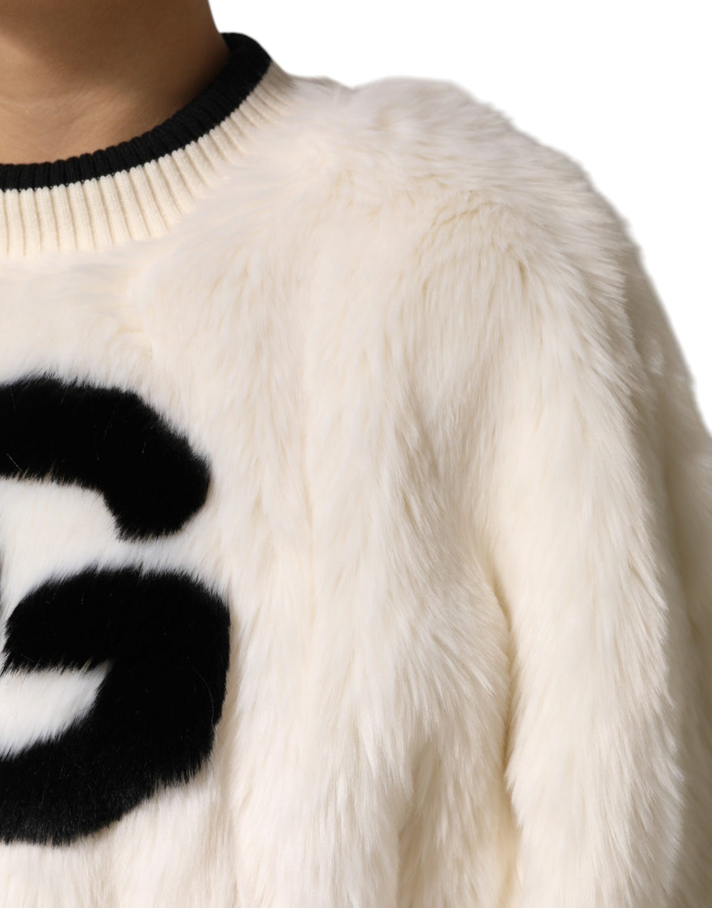 Pull à capuche cropped en fausse fourrure blanche Dolce & Gabbana, sweat-shirt tendance pour femme.
