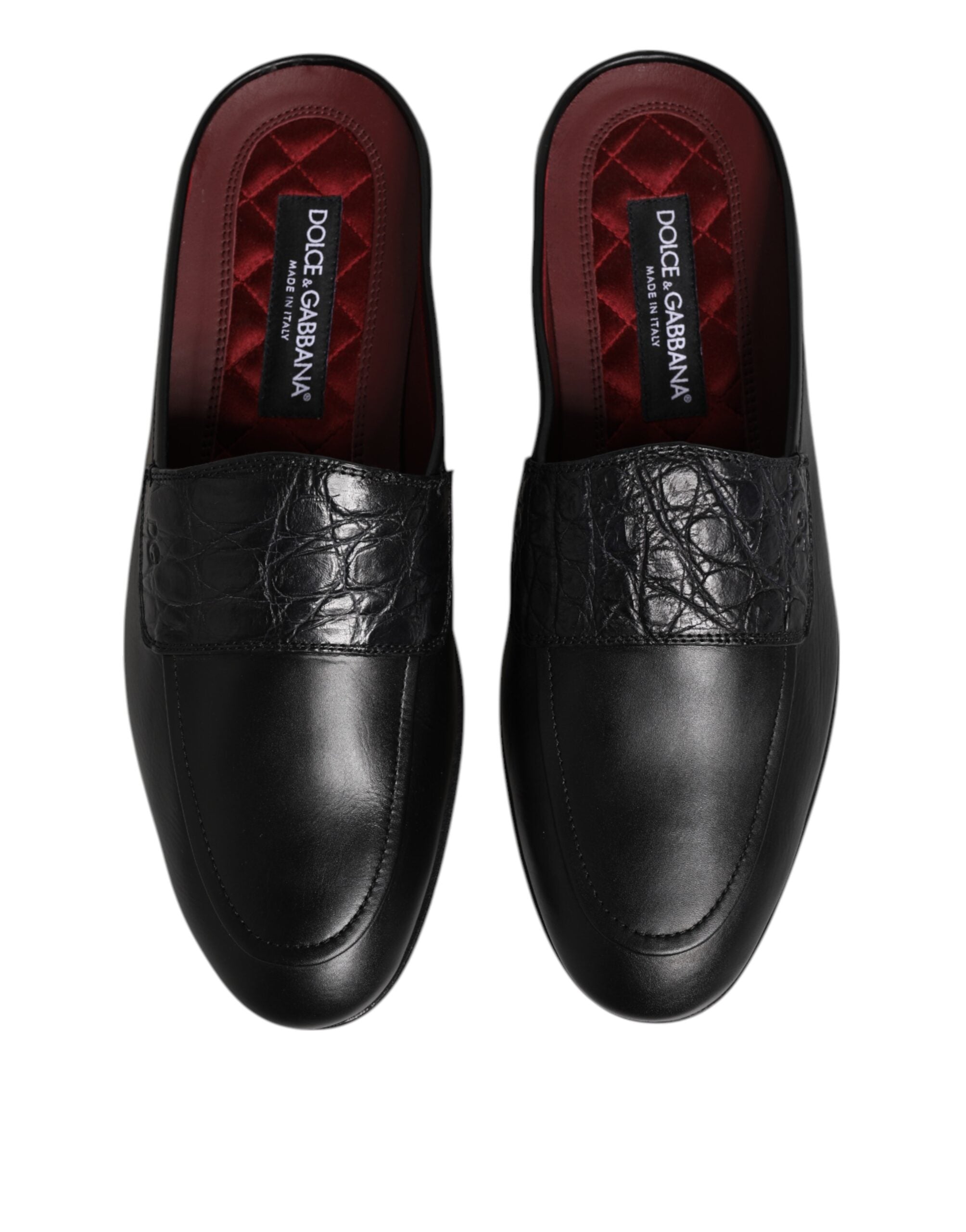 Chaussures mocassins Dolce & Gabbana en cuir de veau noir, slip-on élégants pour homme, vue de face.