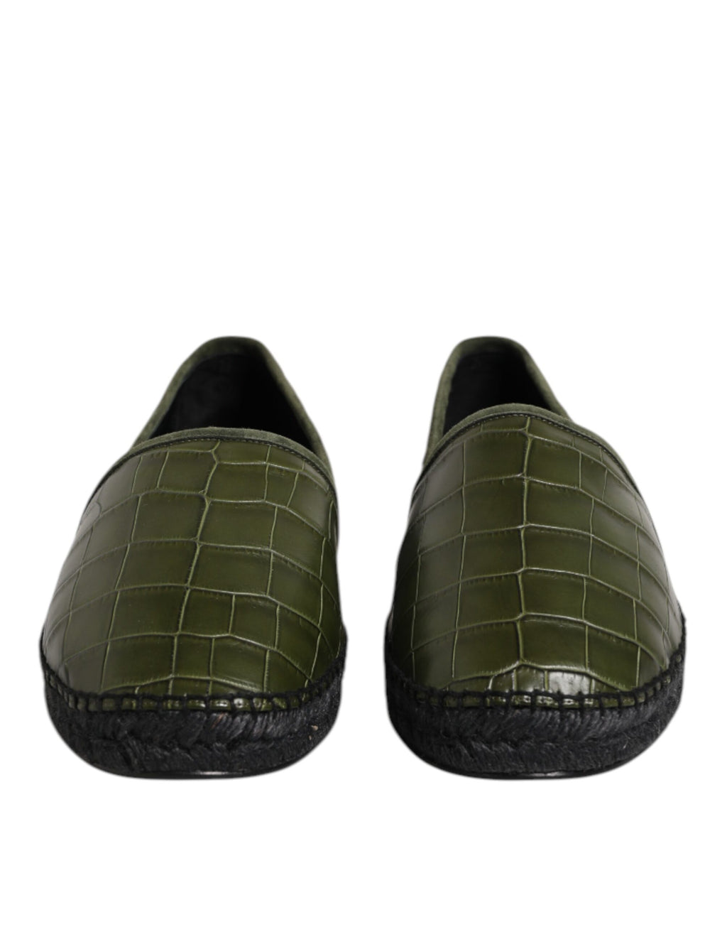 Espadrilles Dolce & Gabbana en cuir exotique vert, chaussures à enfiler élégantes et confortables pour femmes.