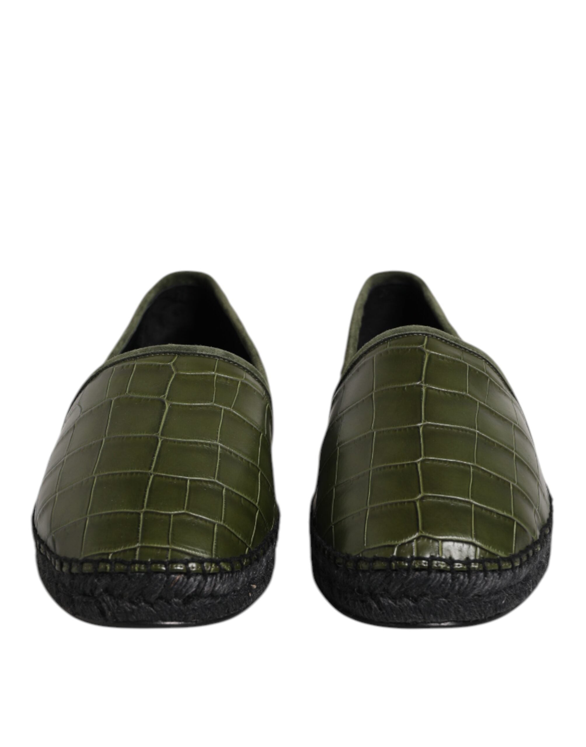Espadrilles Dolce & Gabbana en cuir exotique vert, chaussures à enfiler élégantes et confortables pour femmes.