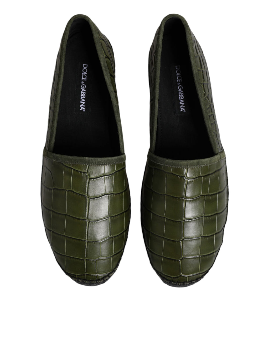 Espadrilles Dolce & Gabbana en cuir exotique vert, chaussures slip-on élégantes pour homme.
