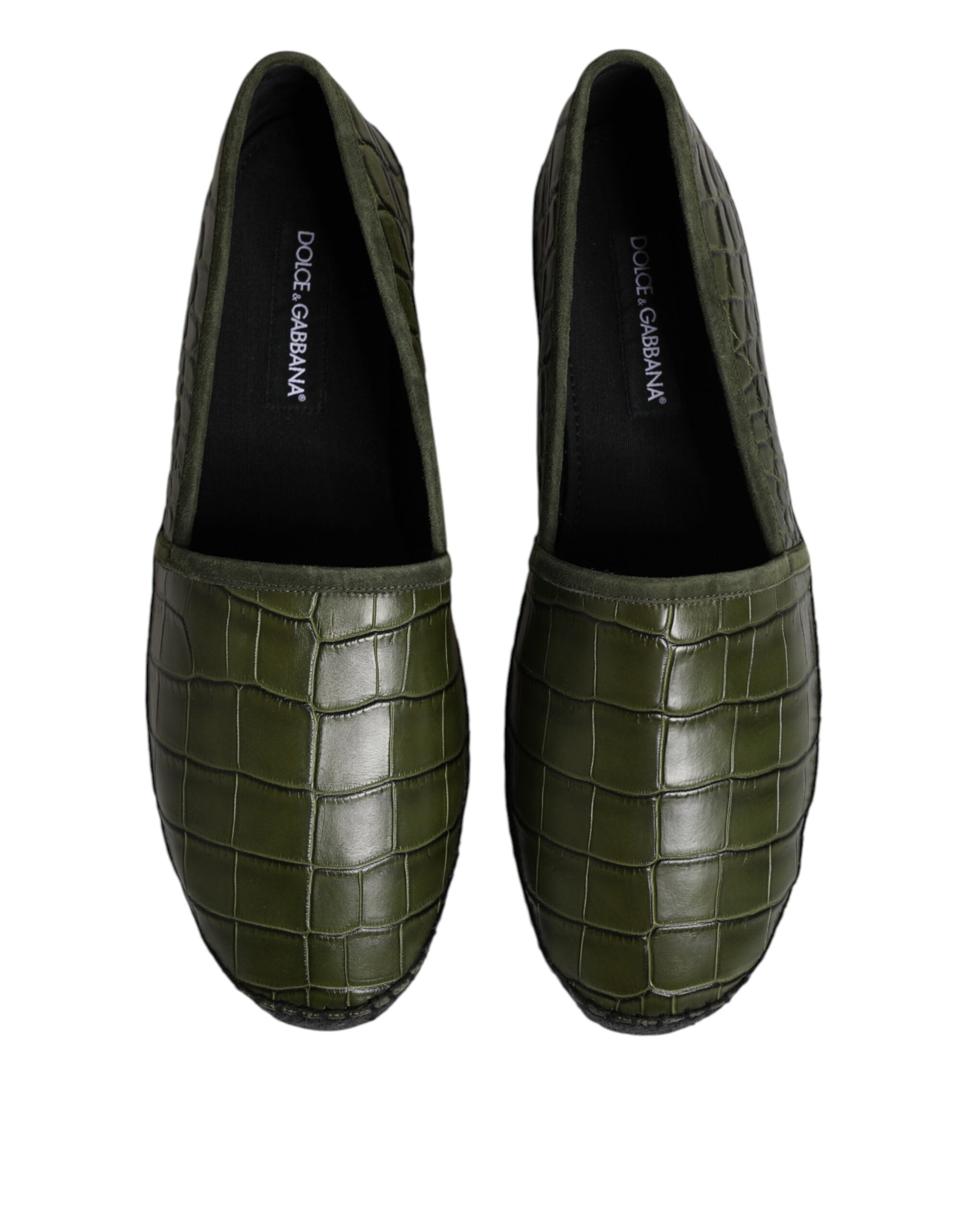 Espadrilles Dolce & Gabbana en cuir exotique vert, chaussures slip-on élégantes pour homme.