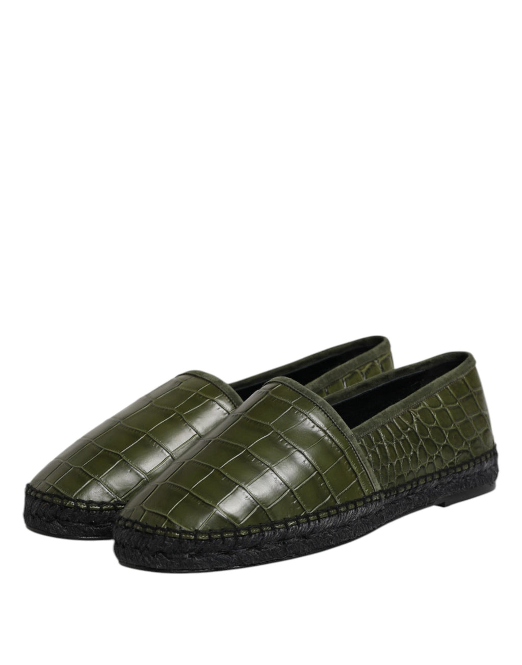 Espadrilles Dolce & Gabbana en cuir exotique vert, chaussures slip-on élégantes et confortables pour femme.