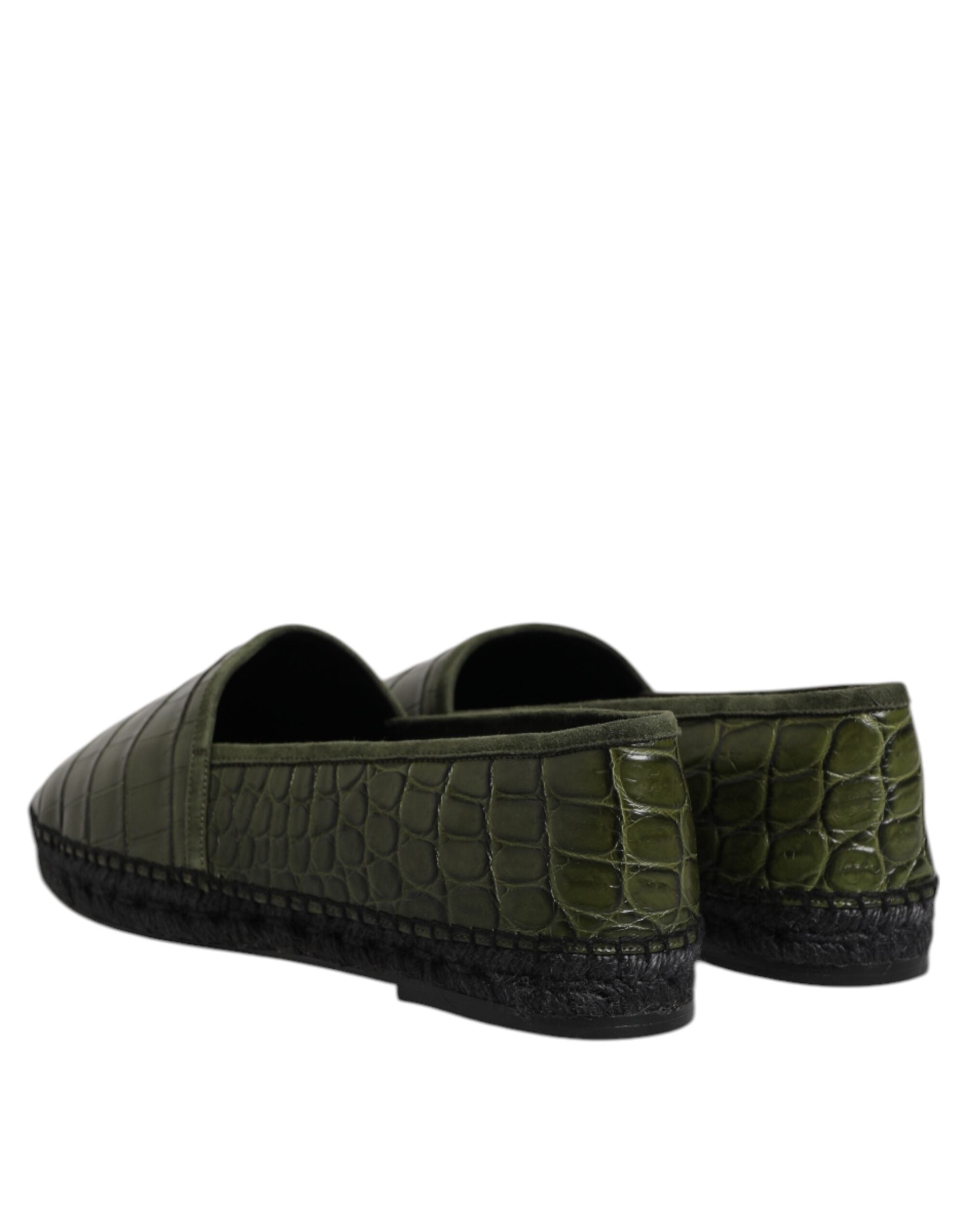 Espadrilles Dolce & Gabbana en cuir exotique vert, chaussures à enfiler élégantes et confortables, vue de face.