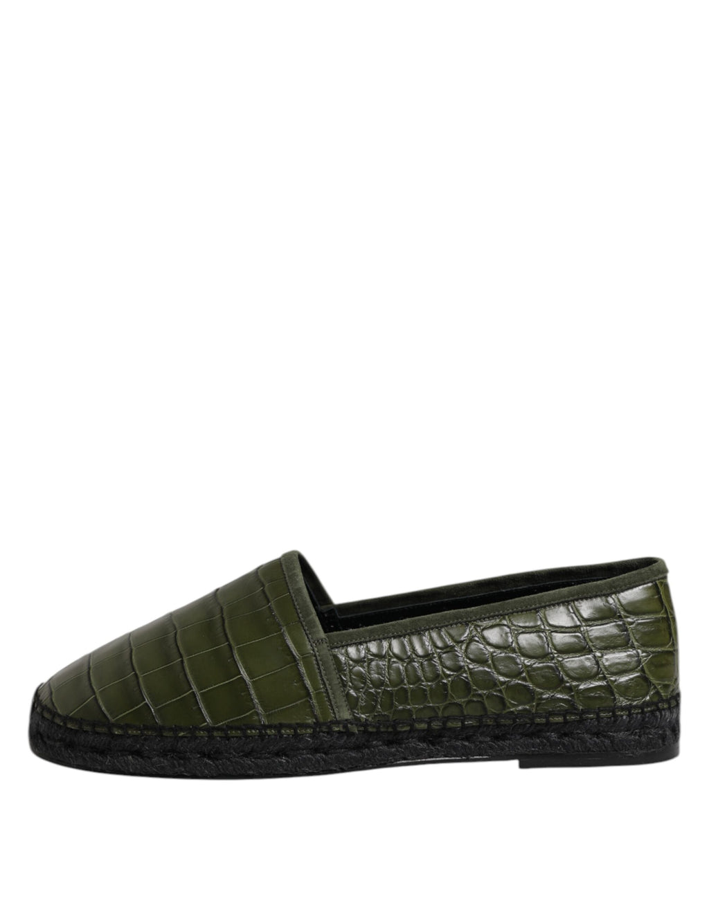 Espadrilles Dolce & Gabbana en cuir exotique vert, chaussures slip-on élégantes et confortables pour homme.