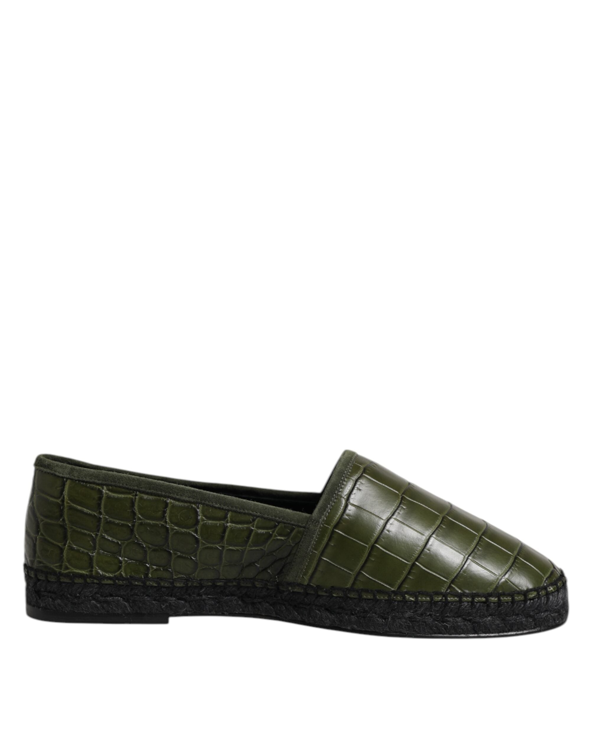 Espadrilles Dolce & Gabbana en cuir exotique vert, chaussures slip-on élégantes et confortables pour homme.