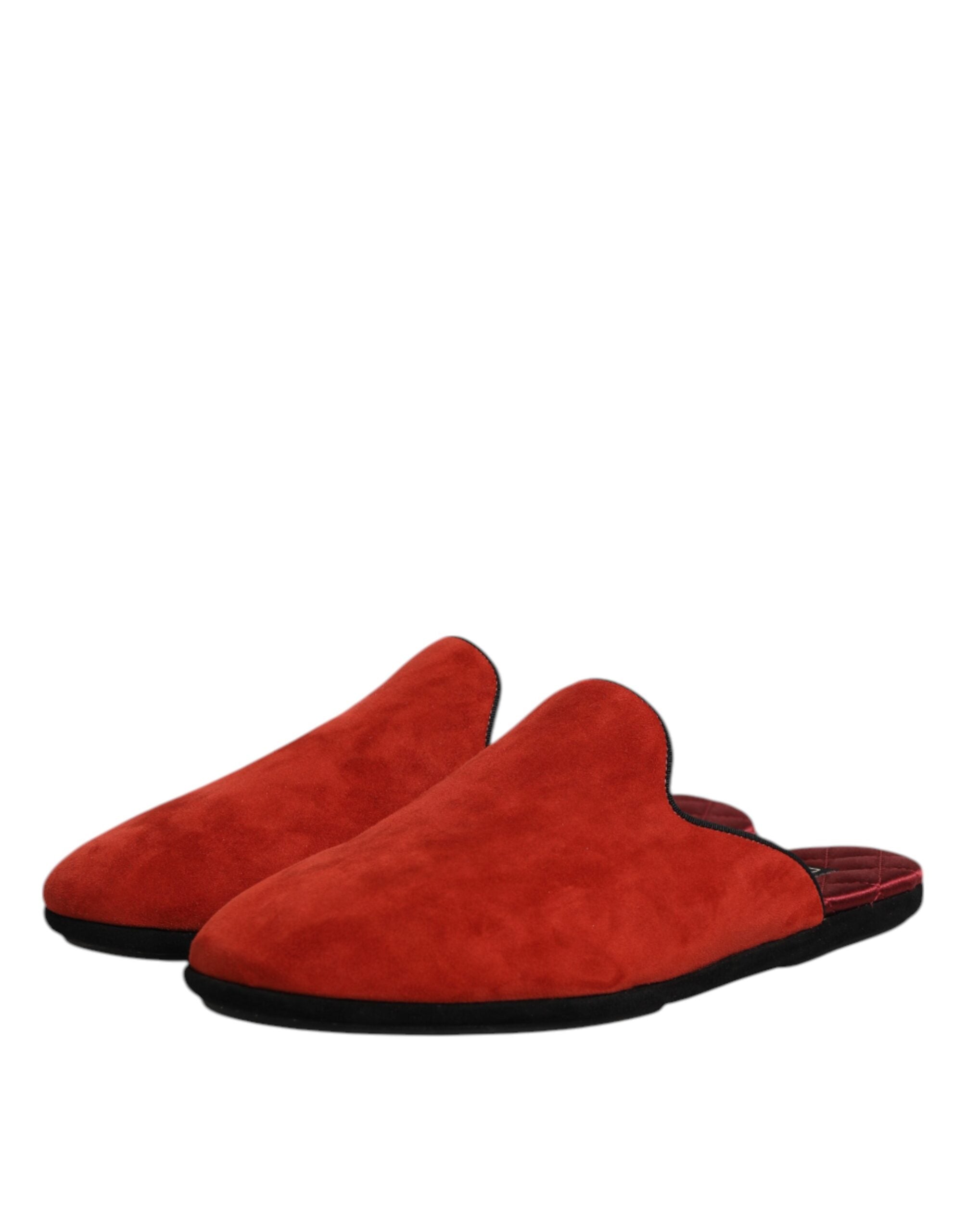 Chaussures Dolce & Gabbana en daim orange, slippers plates et confortables pour femme, vue de face.