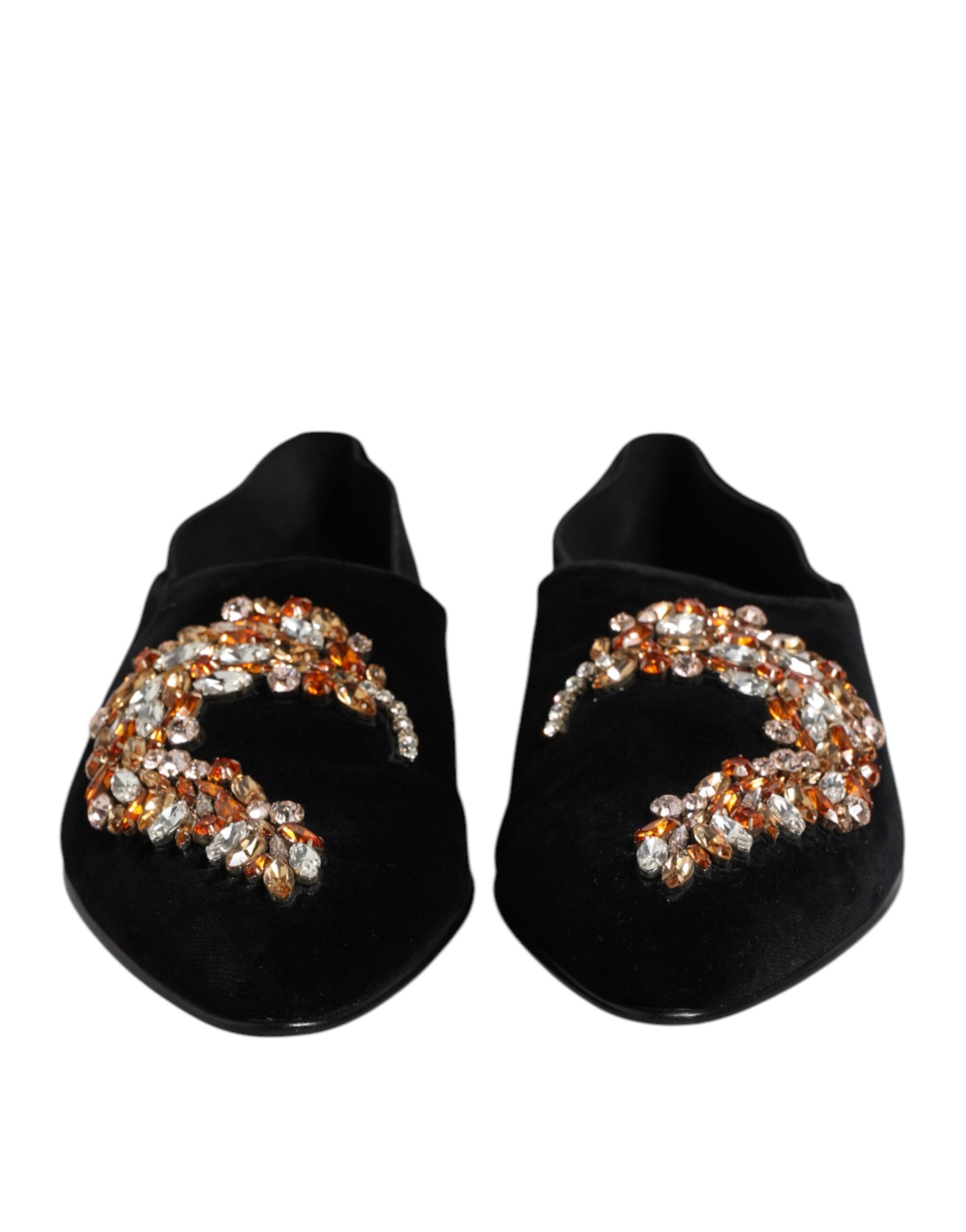 Chaussures mocassins Dolce & Gabbana en velours noir avec embellissements, style slip-on élégant et sophistiqué.