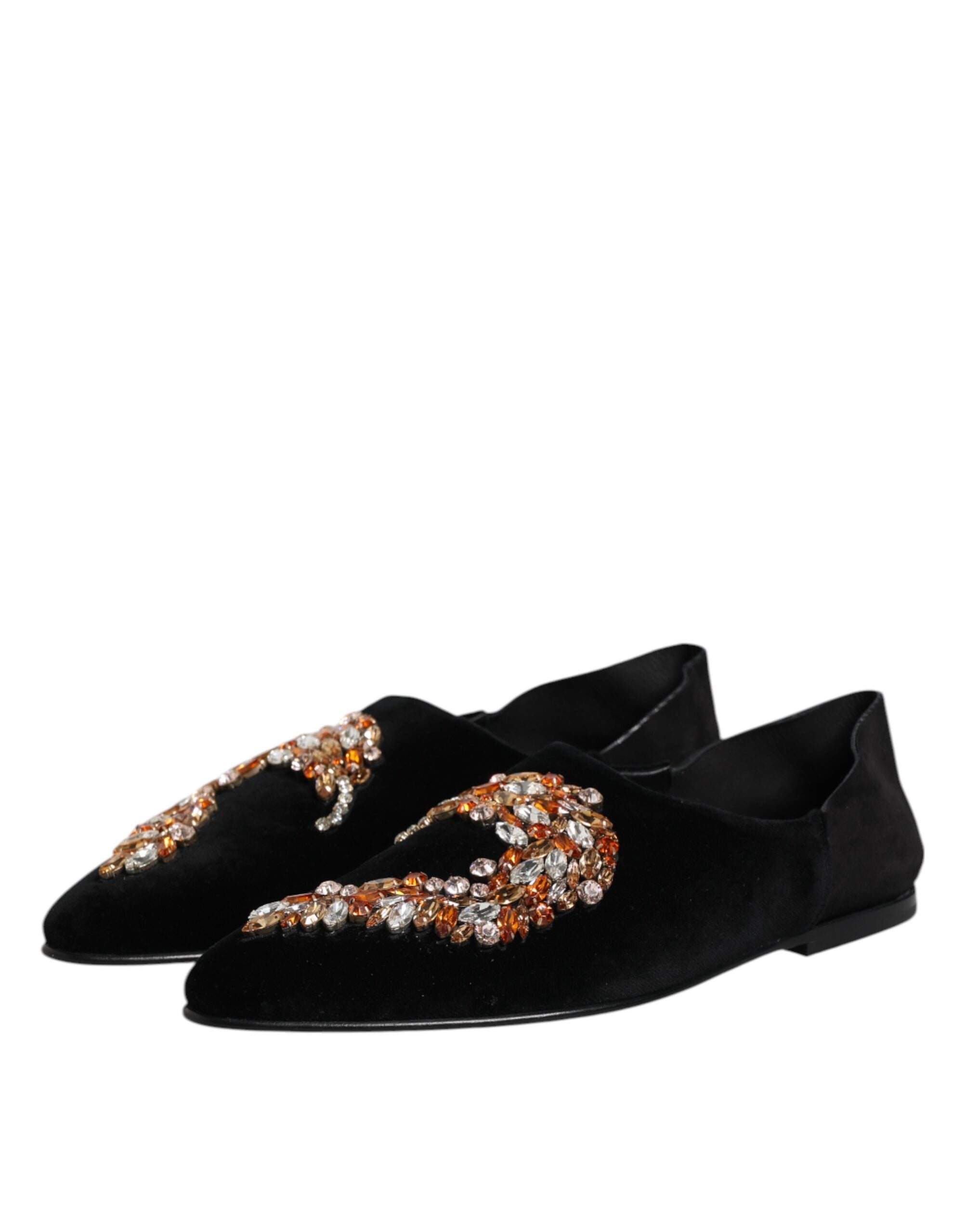 Chaussures Dolce & Gabbana mocassins en velours noir avec embellissements, style slip-on élégant.