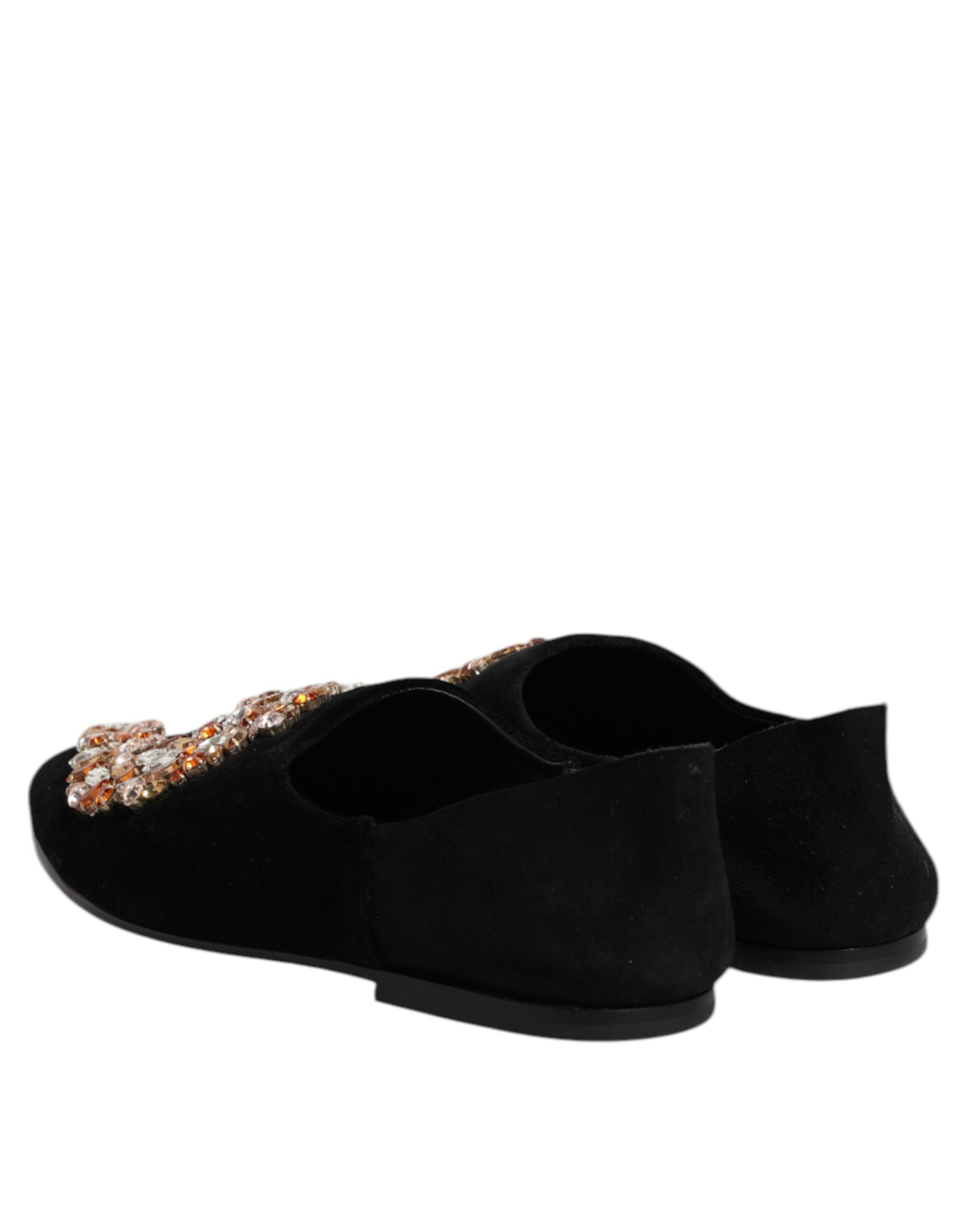 Chaussures mocassins Dolce & Gabbana en velours noir ornées de détails embellis, slip-on élégantes et sophistiquées.