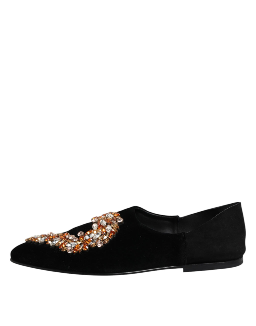 Chaussures loafers Dolce & Gabbana en velours noir avec embellissements, style slip-on élégante et sophistiquée.