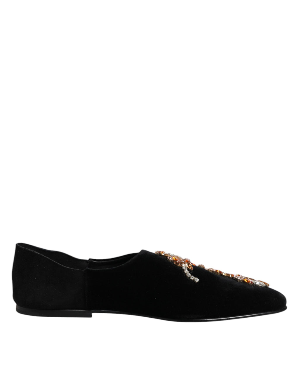 Chaussures mocassins Dolce & Gabbana en velours noir avec embellissements, style slip-on pour hommes ou femmes.